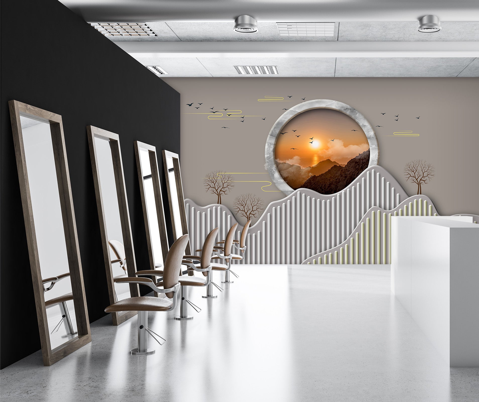 3D Dusk Mountain Bird 069 Wall Murals