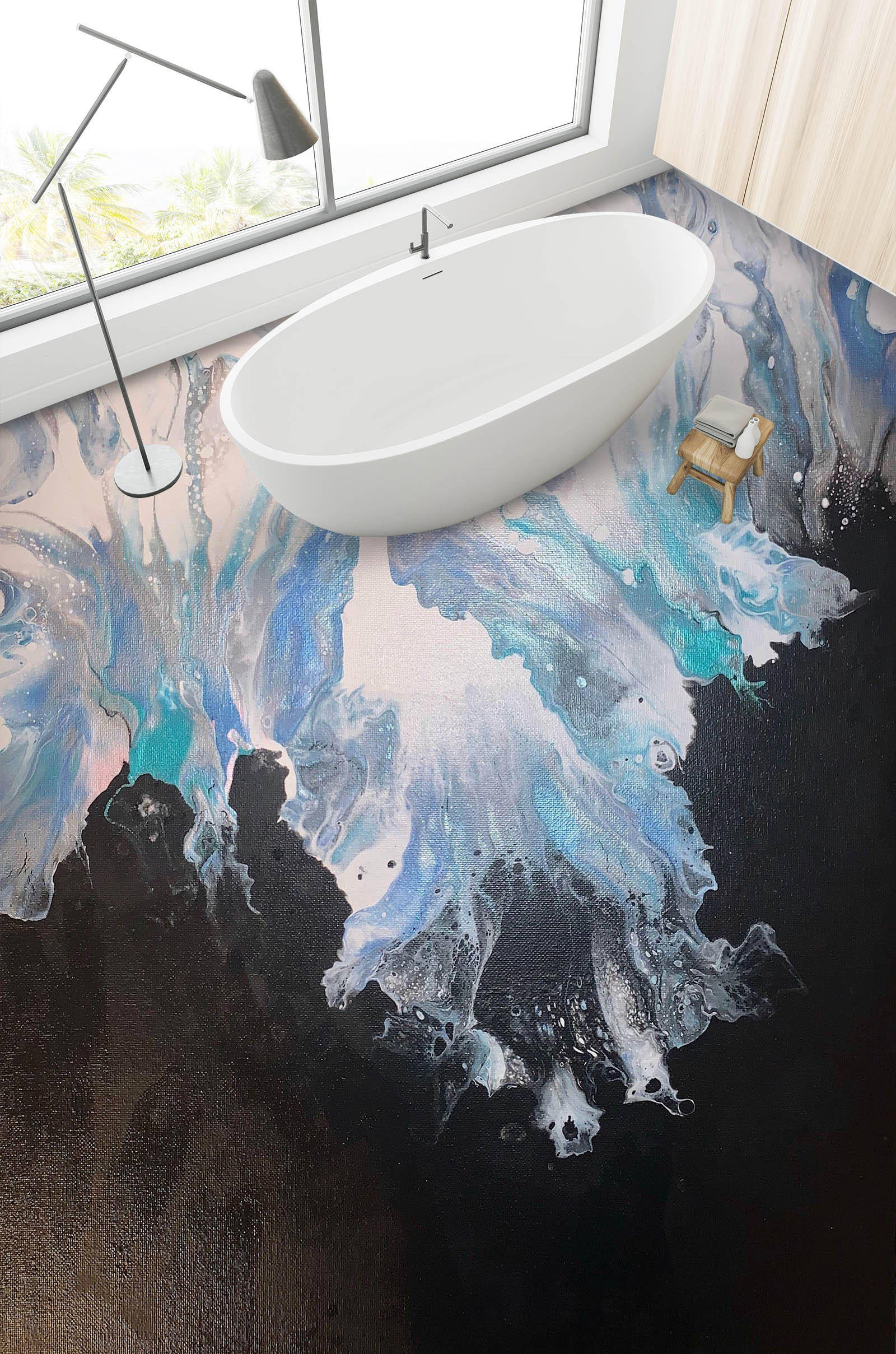 3D Light Blue Black Pattern 98198 Valerie Latrice Floor Mural