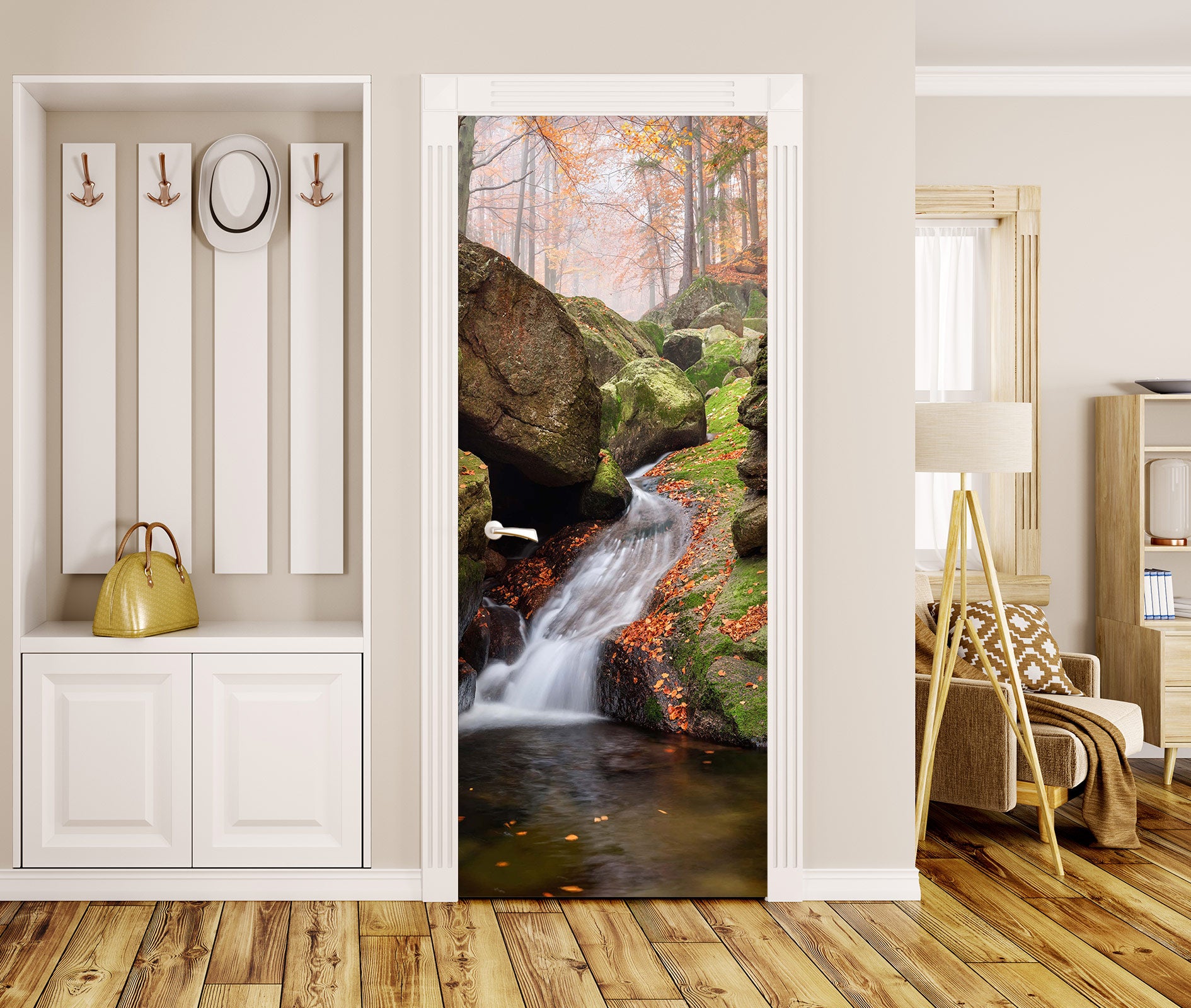 3D Tree Stone River 192 Door Mural