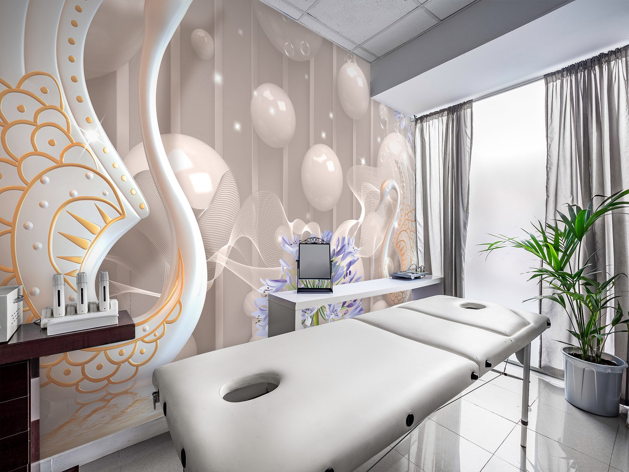 3D Swan Vase 097 Wall Murals