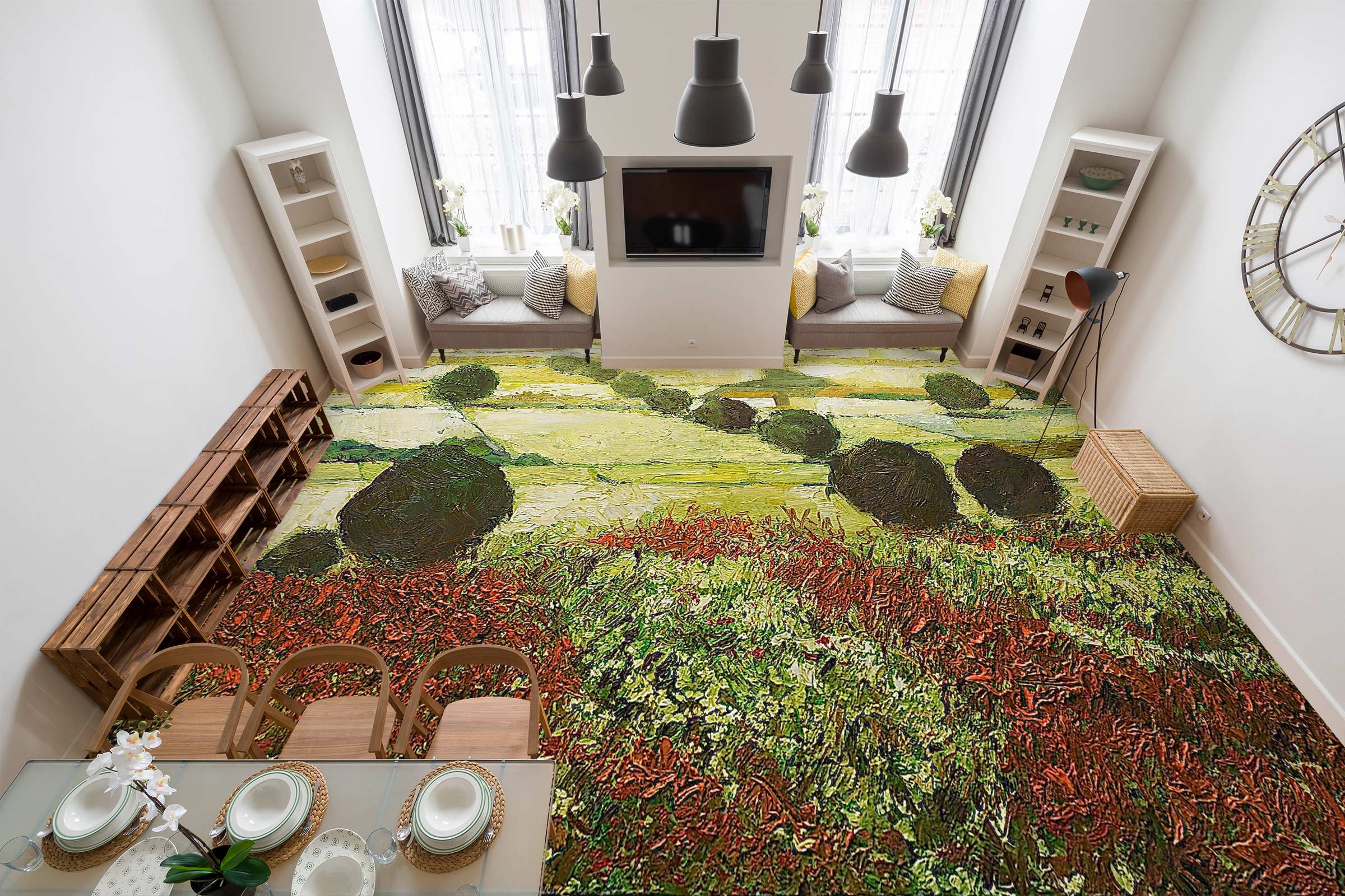 3D Grass Field Trees 9513 Allan P. Friedlander Floor Mural