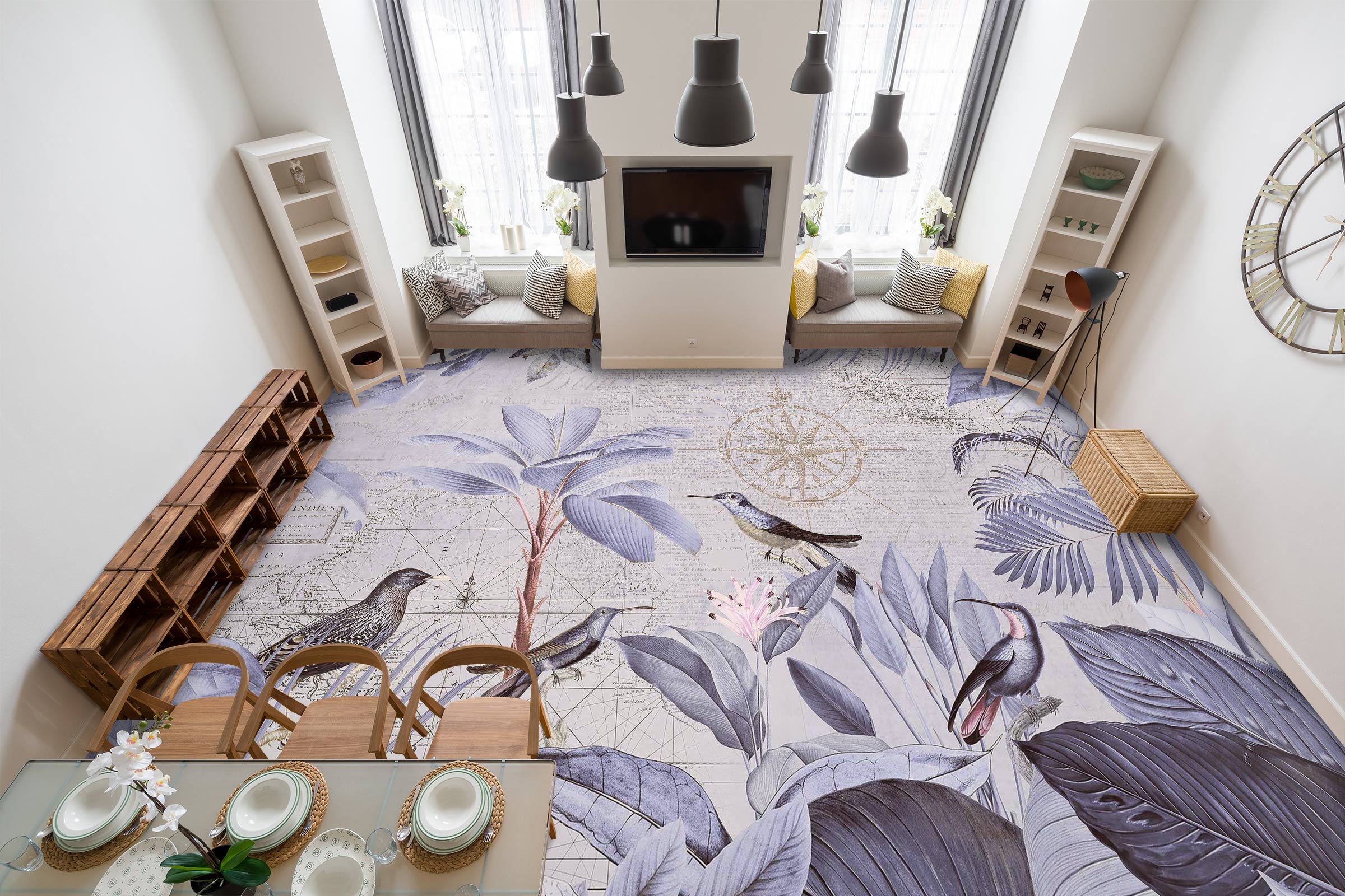 3D Purple Bird Grove 10050 Andrea Haase Floor Mural