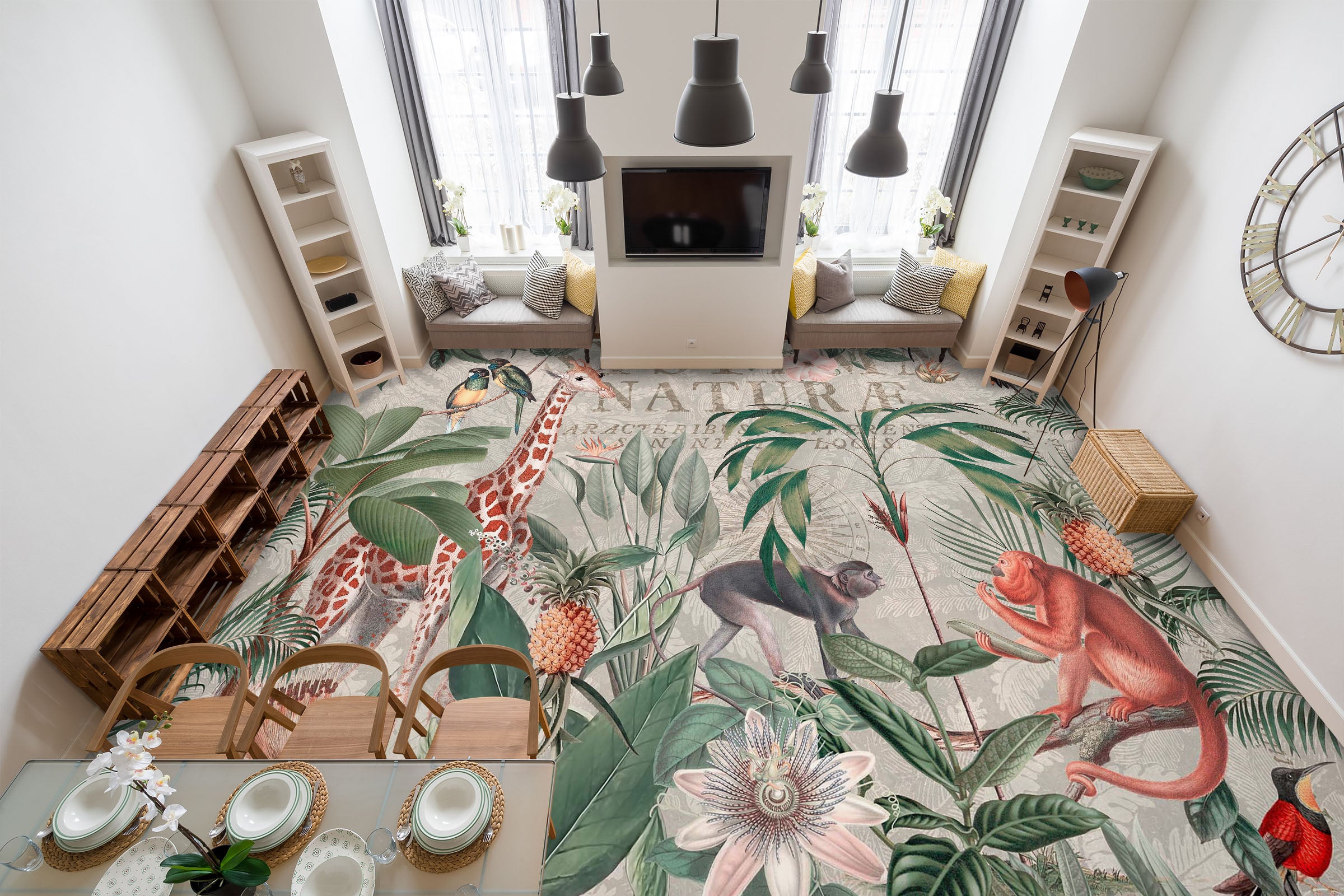 3D Jungle Giraffe Monkey 104167 Andrea Haase Floor Mural