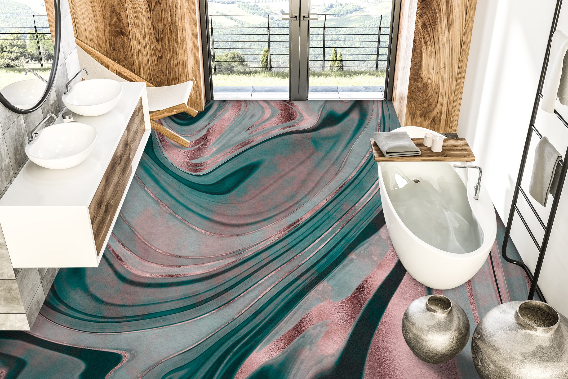 3D Pink Green Stripes Pattern 102128 Andrea Haase Floor Mural