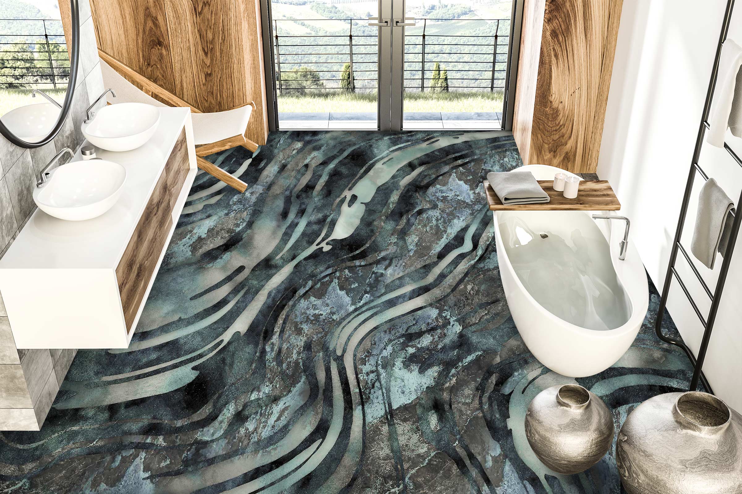 3D Dark Green Striped Pattern 102137 Andrea Haase Floor Mural