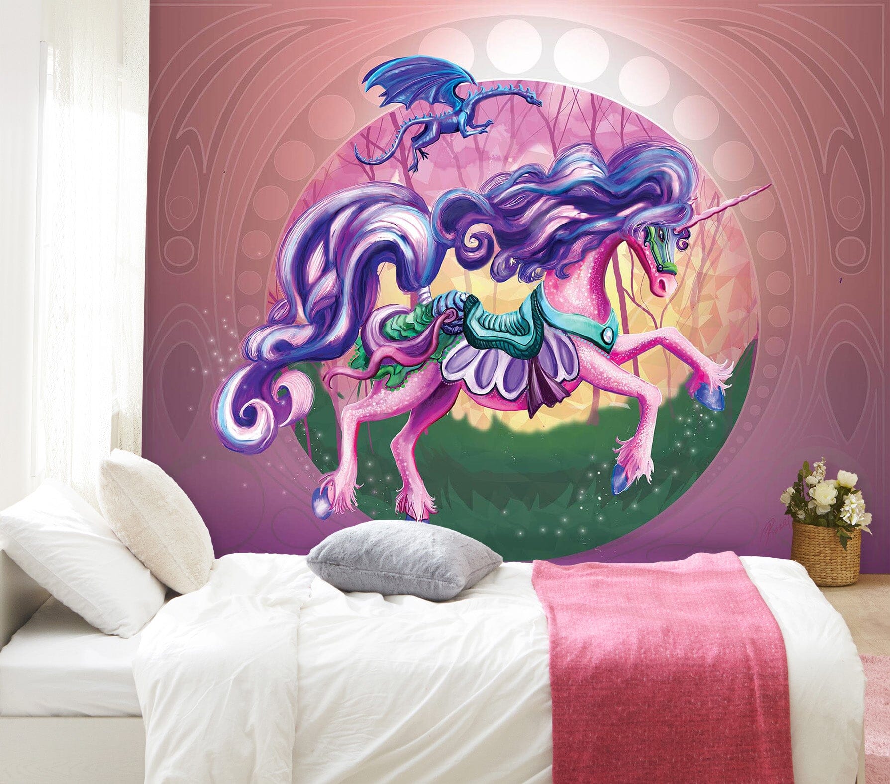 3D Unicorn Princess 104 Rose Catherine Khan Wall Mural Wall Murals Wallpaper AJ Wallpaper 2