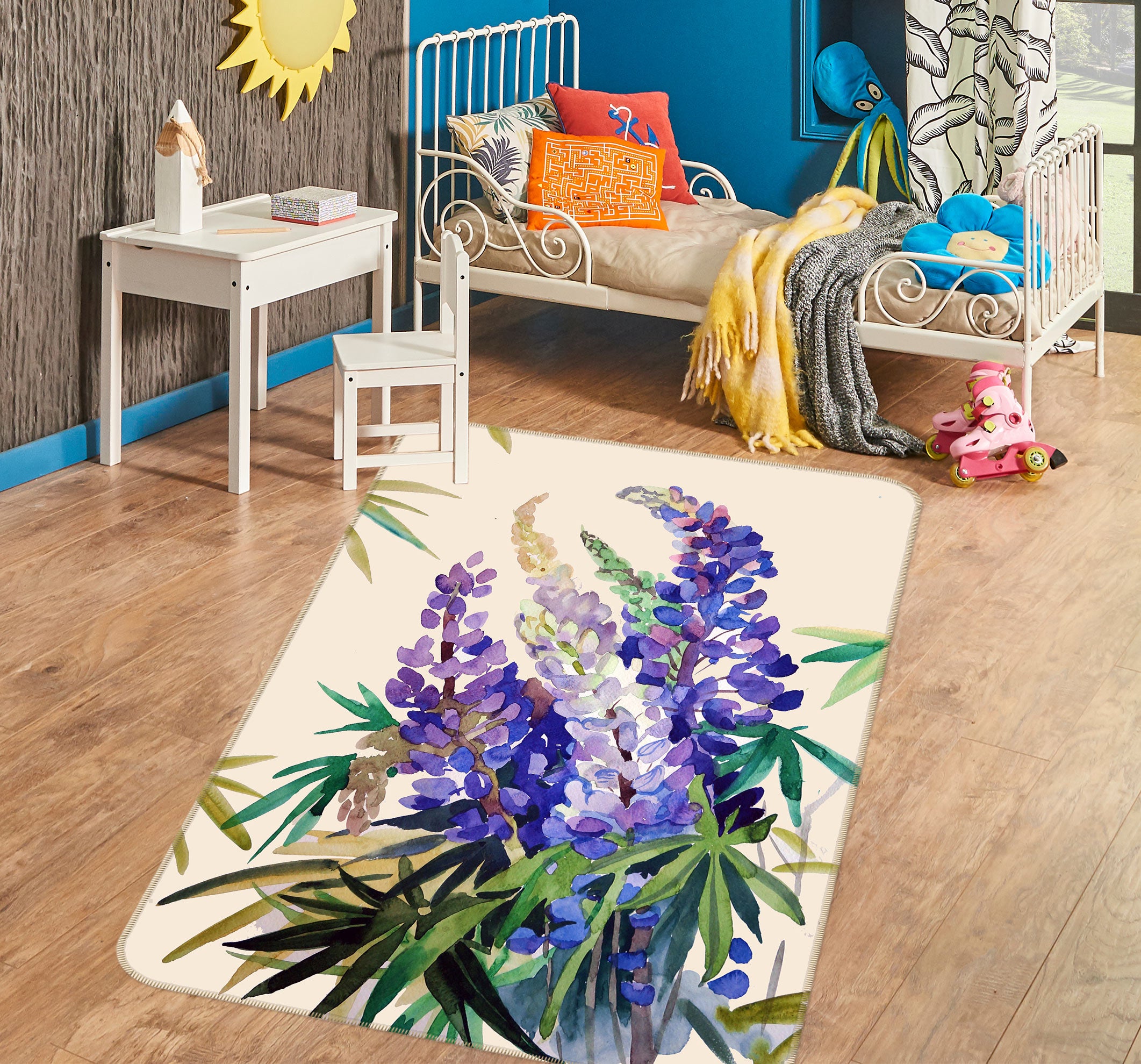 3D Purple Flowers 33075 Non Slip Rug Mat