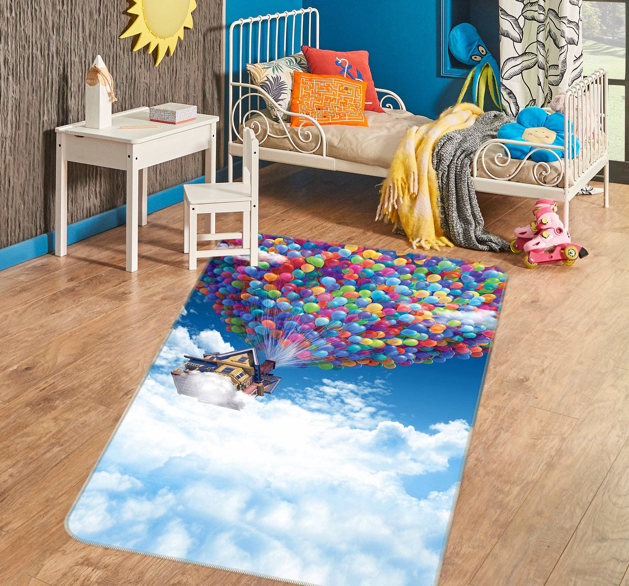 3D Sky Balloon Hut 76076 Non Slip Rug Mat