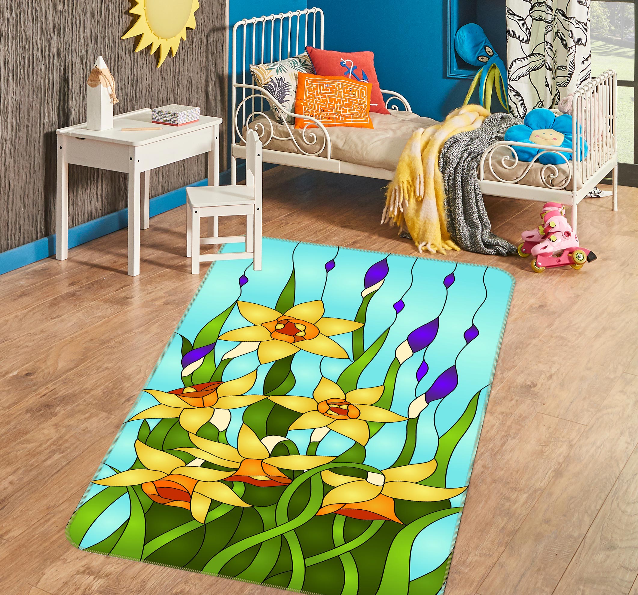 3D Yellow Flowers Pattern 33046 Non Slip Rug Mat