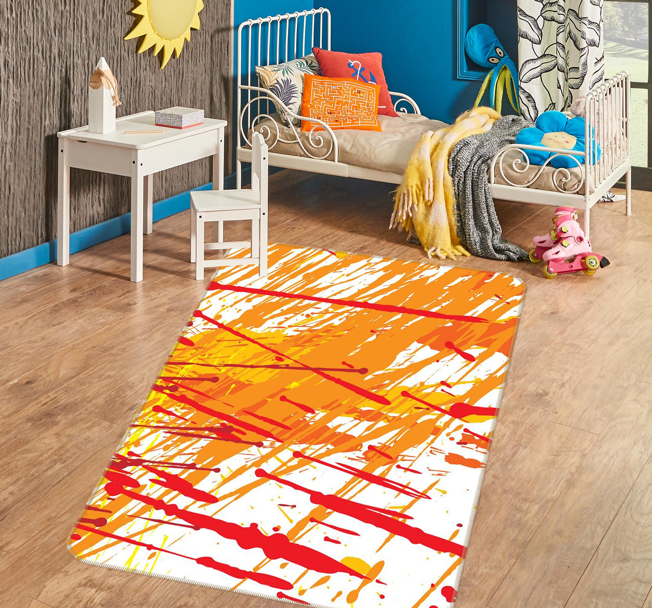 3D Red Yellow Pattern 76127 Non Slip Rug Mat