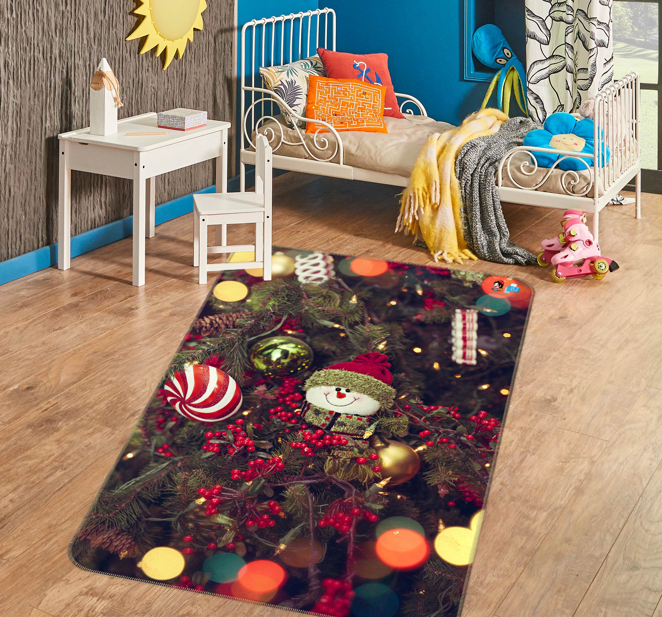 3D Tree Snowman Doll 55036 Christmas Non Slip Rug Mat Xmas