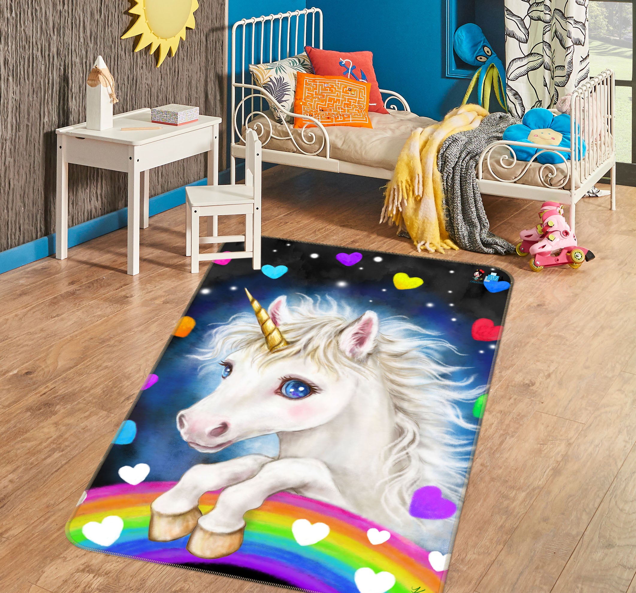 3D Colorful Love Unicorn 5759 Kayomi Harai Rug Non Slip Rug Mat