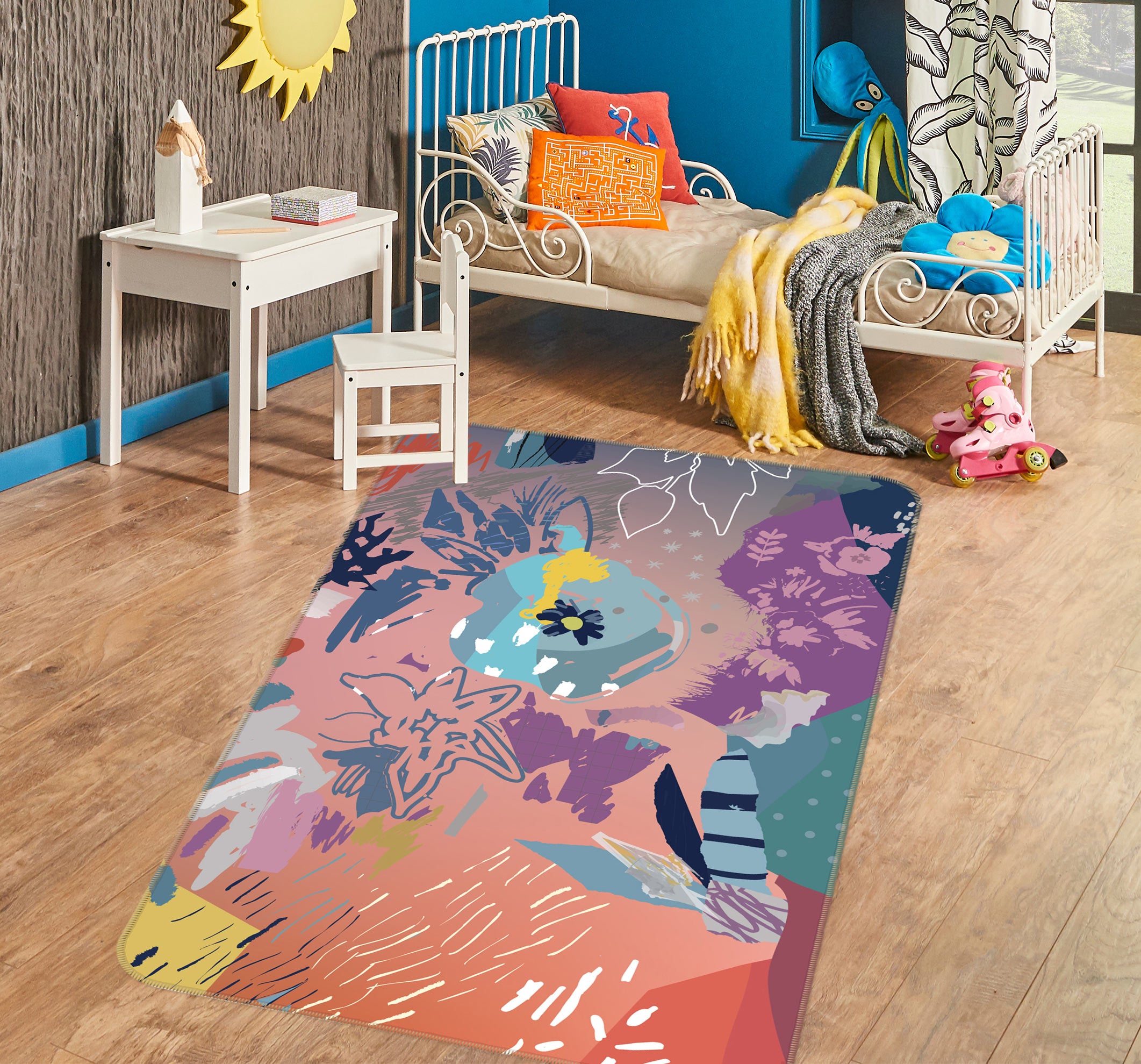 3D Flowers Pattern 33095 Non Slip Rug Mat