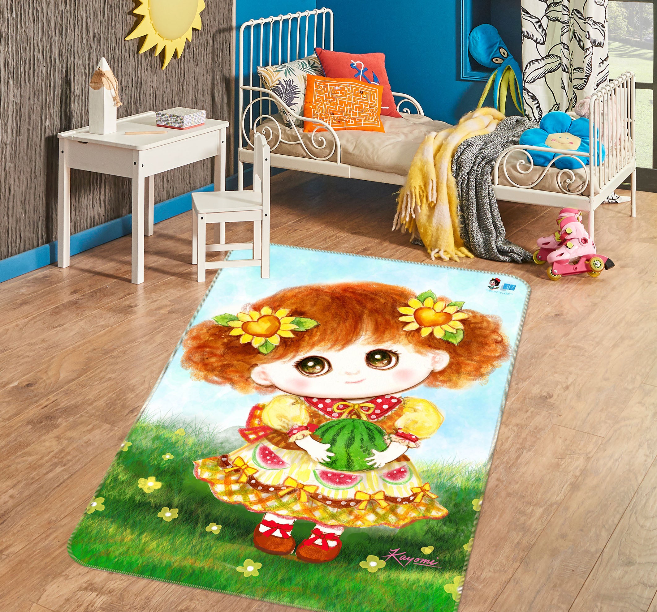3D Watermelon Girl 5682 Kayomi Harai Rug Non Slip Rug Mat