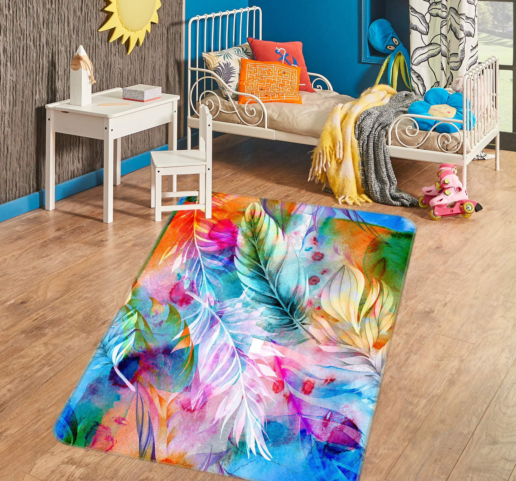 3D Colored Feathers 33085 Non Slip Rug Mat