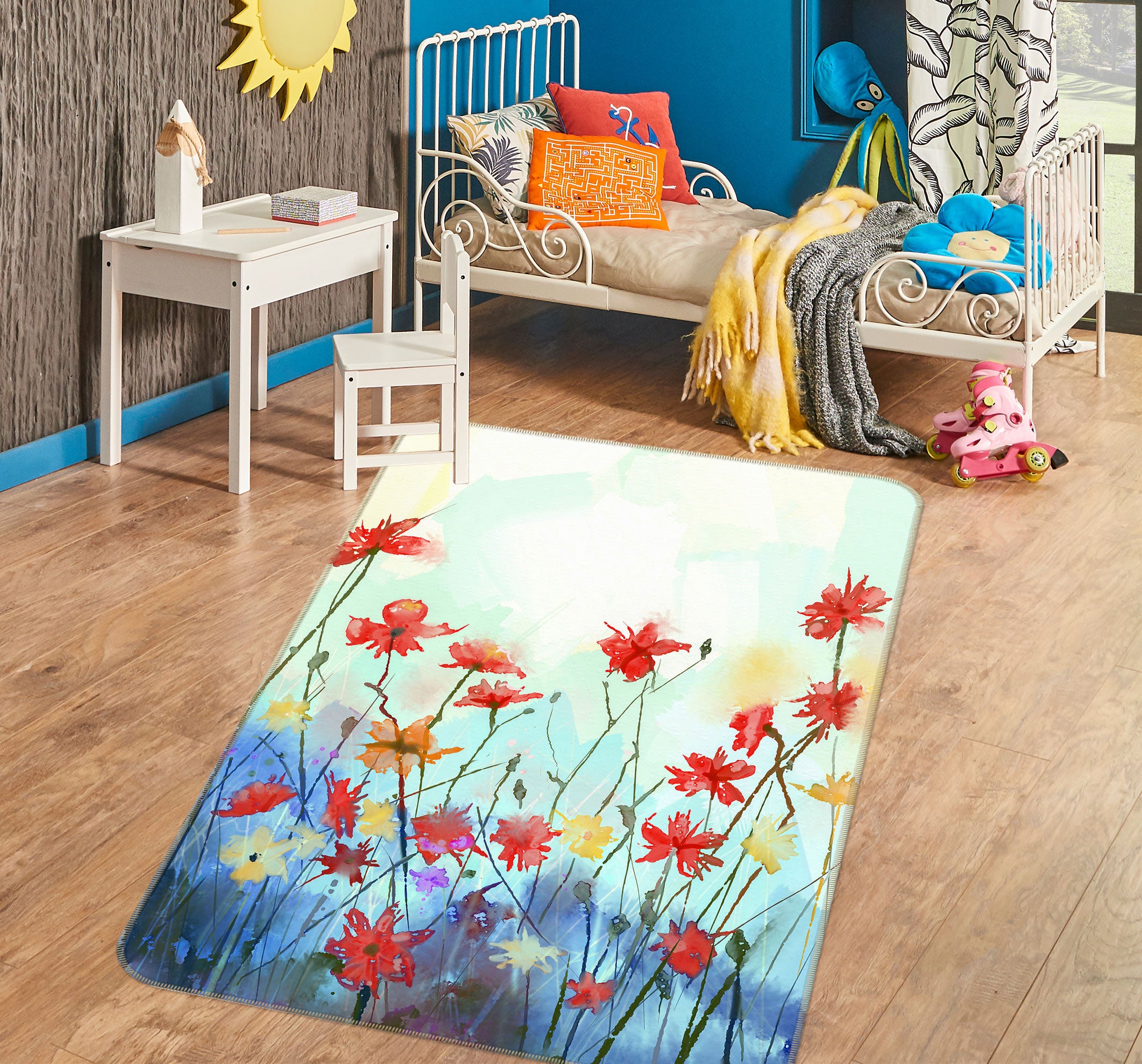 3D Red Flowers 33050 Non Slip Rug Mat
