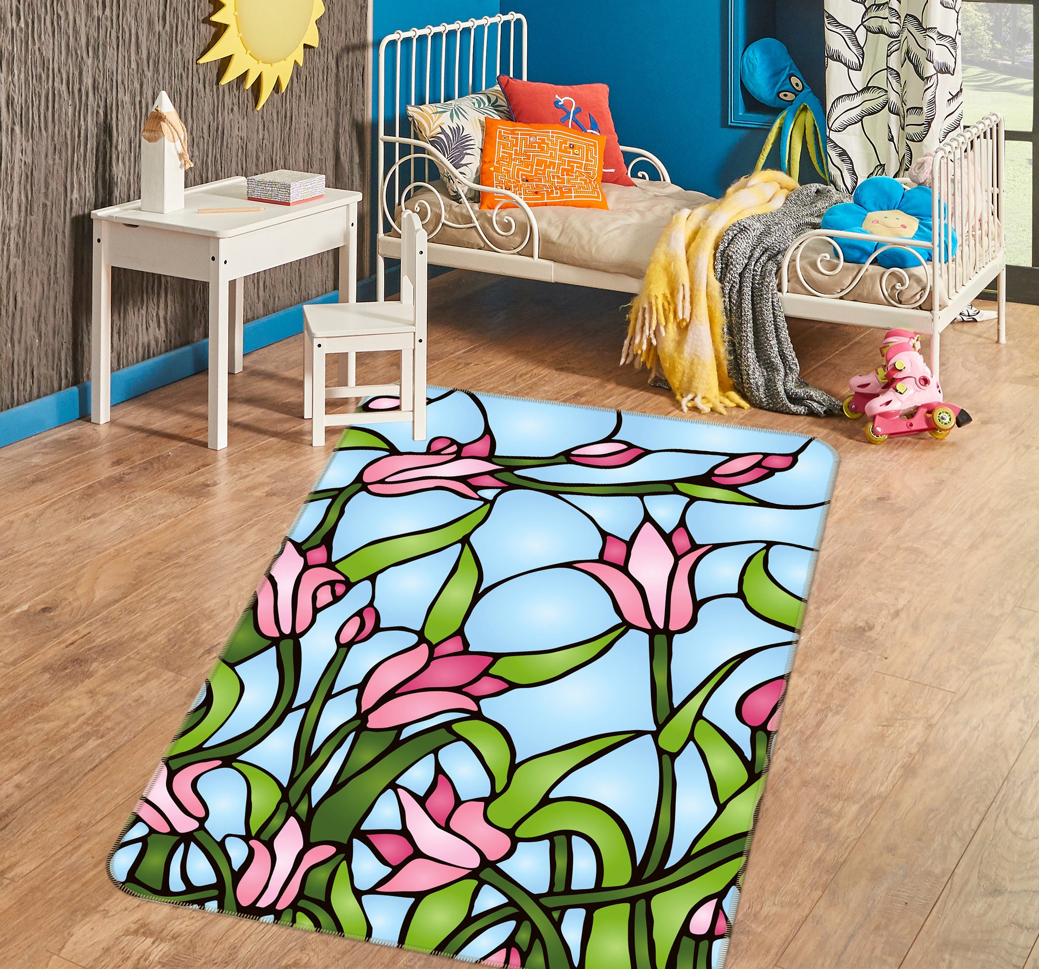 3D Flowers Pattern 33045 Non Slip Rug Mat