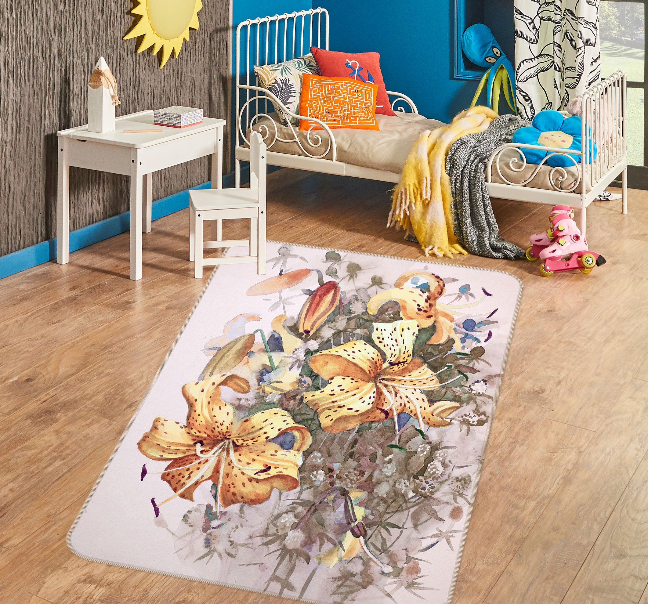 3D Golden Flowers 33061 Non Slip Rug Mat