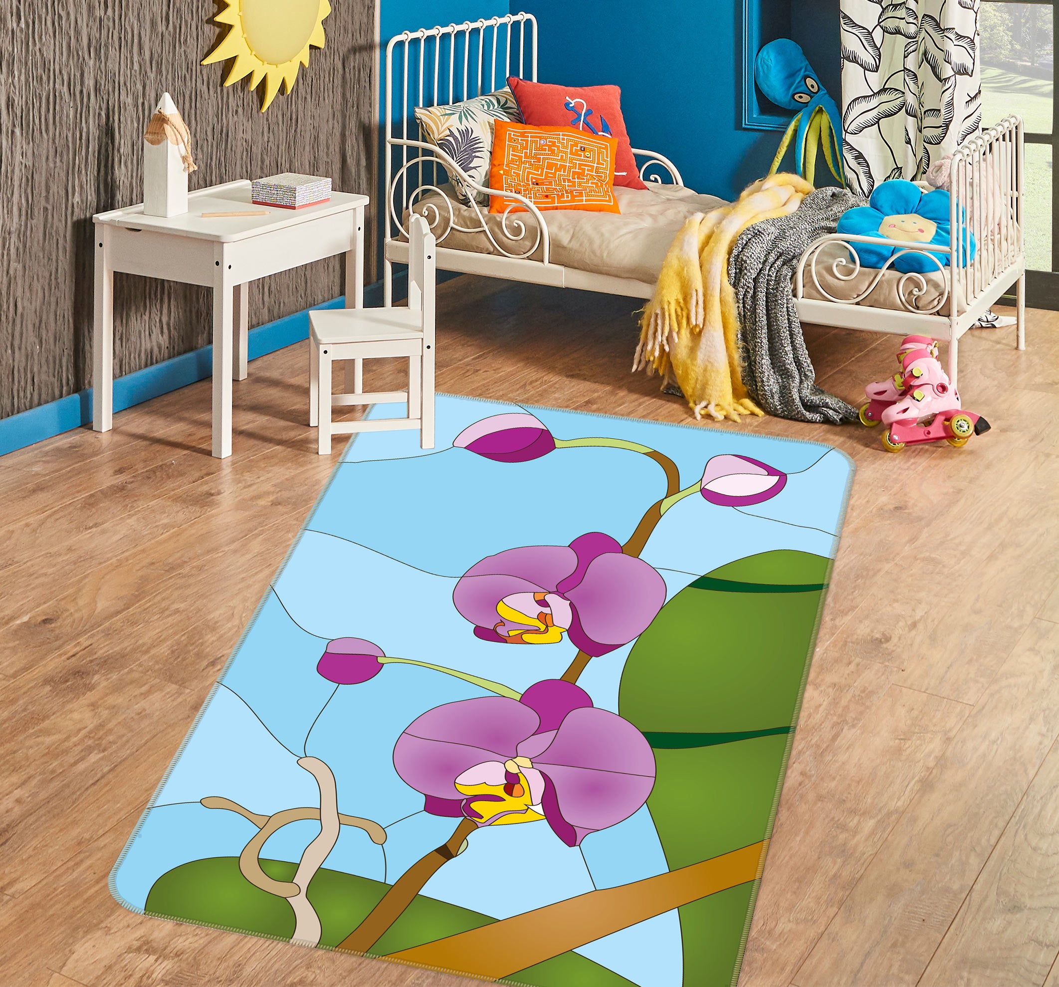 3D Purple Flowers 33043 Non Slip Rug Mat