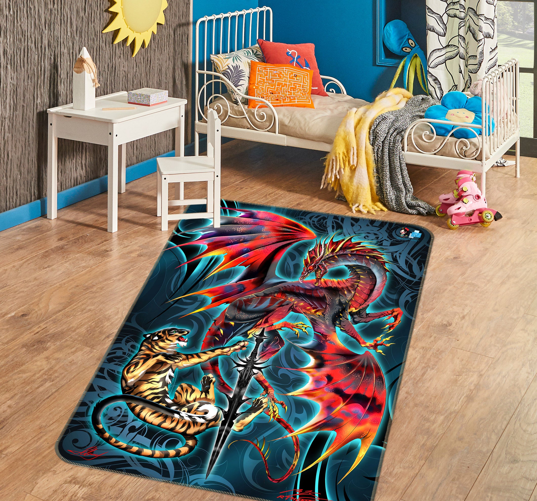 3D Dragon Tiger 8237 Ruth Thompson Rug Non Slip Rug Mat