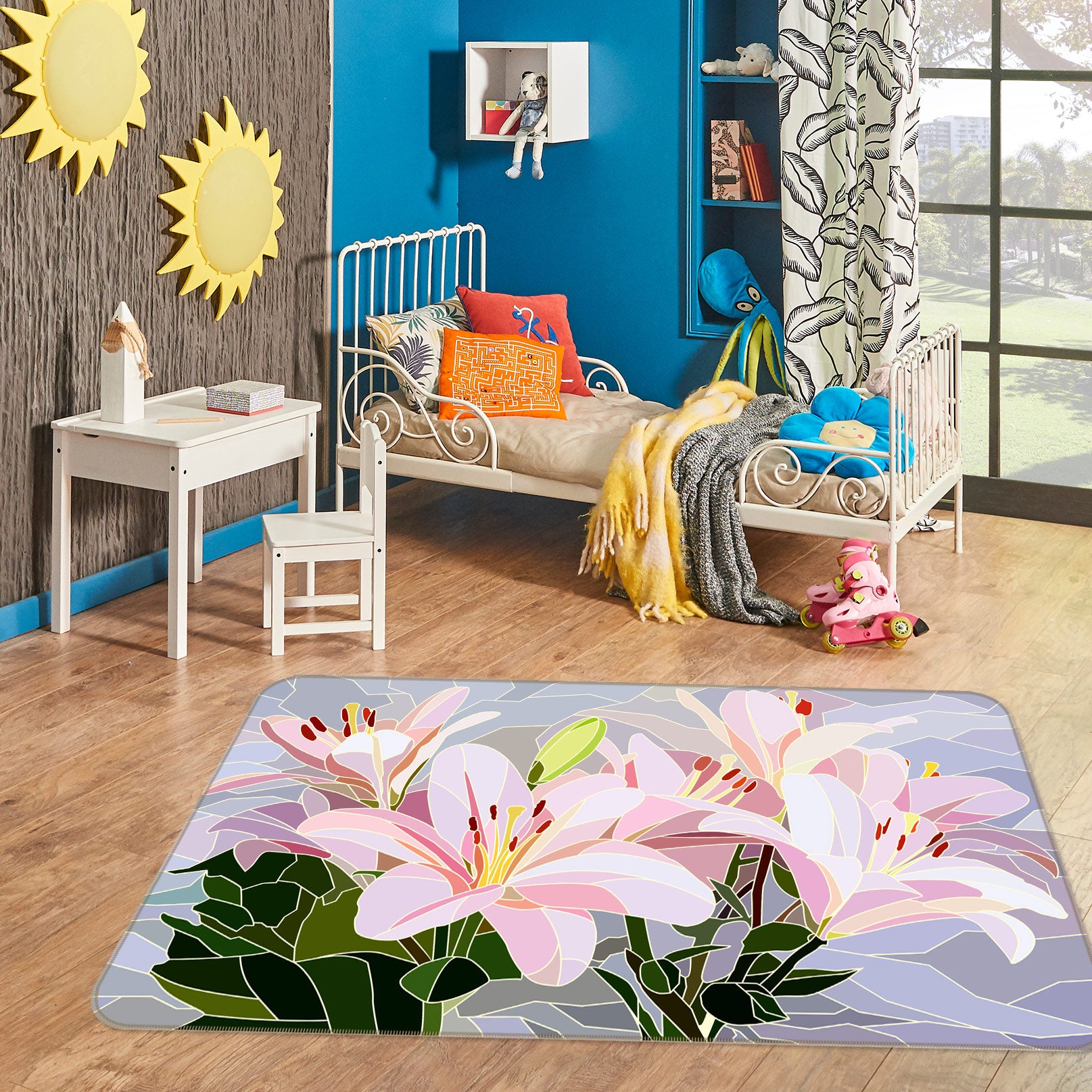 3D Pink Flowers 33022 Non Slip Rug Mat