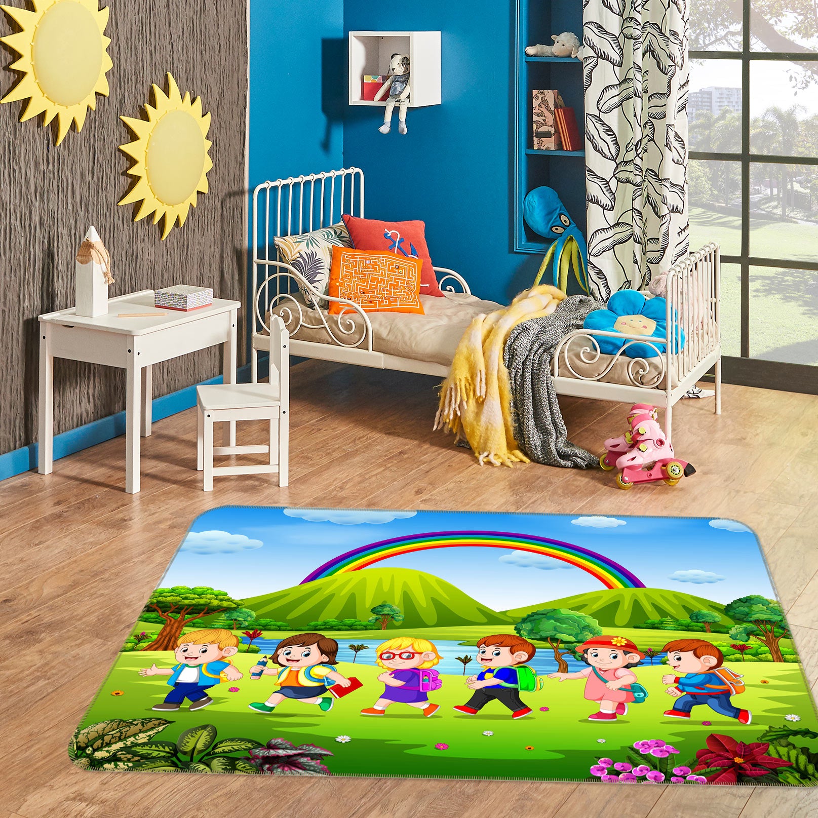 3D Rainbow Grass Child 77195 Non Slip Rug Mat