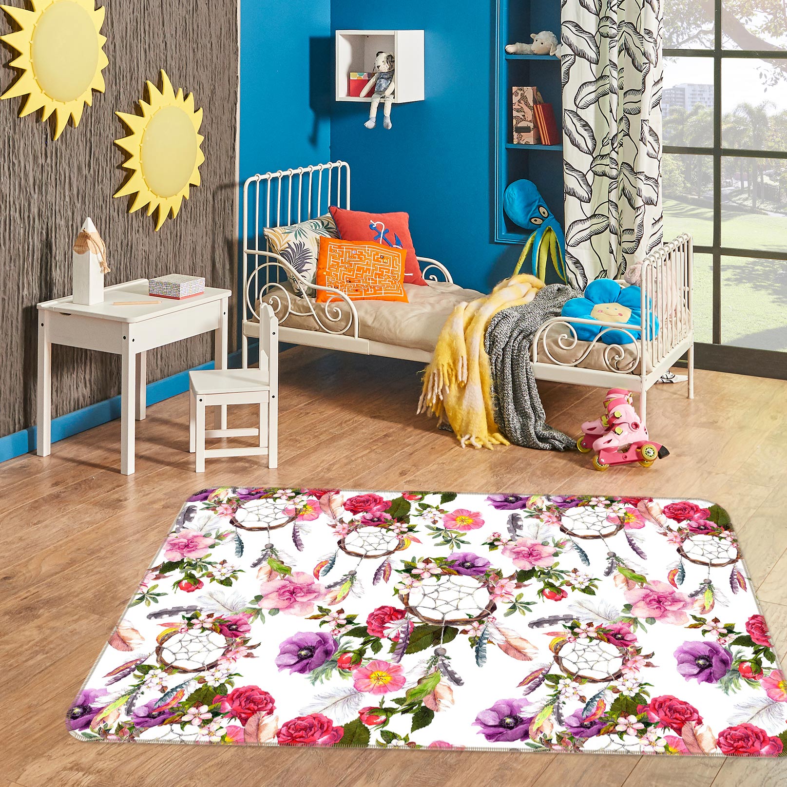 3D Flower Circle 37071 Non Slip Rug Mat