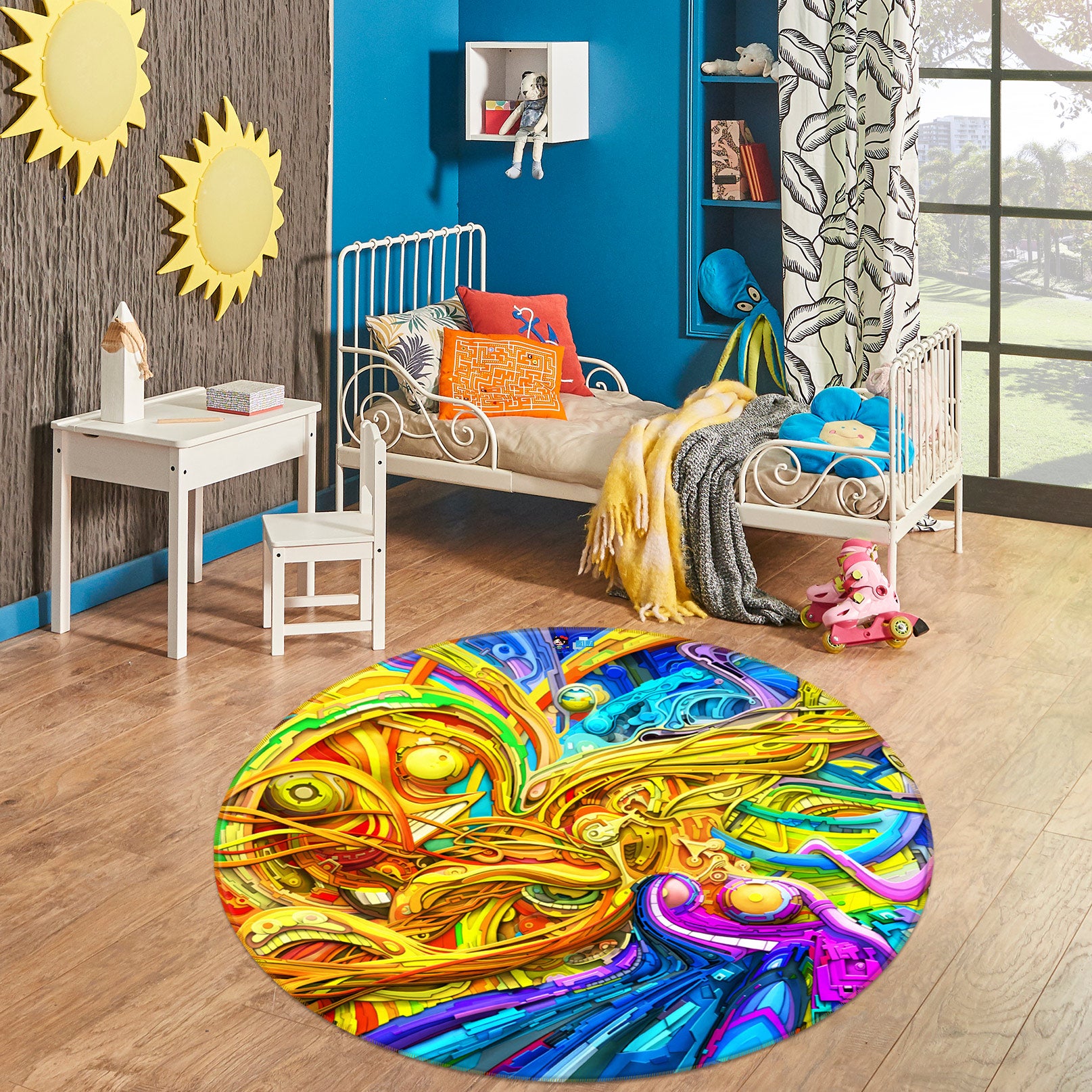 3D Color Abstract 72202 Round Non Slip Rug Mat