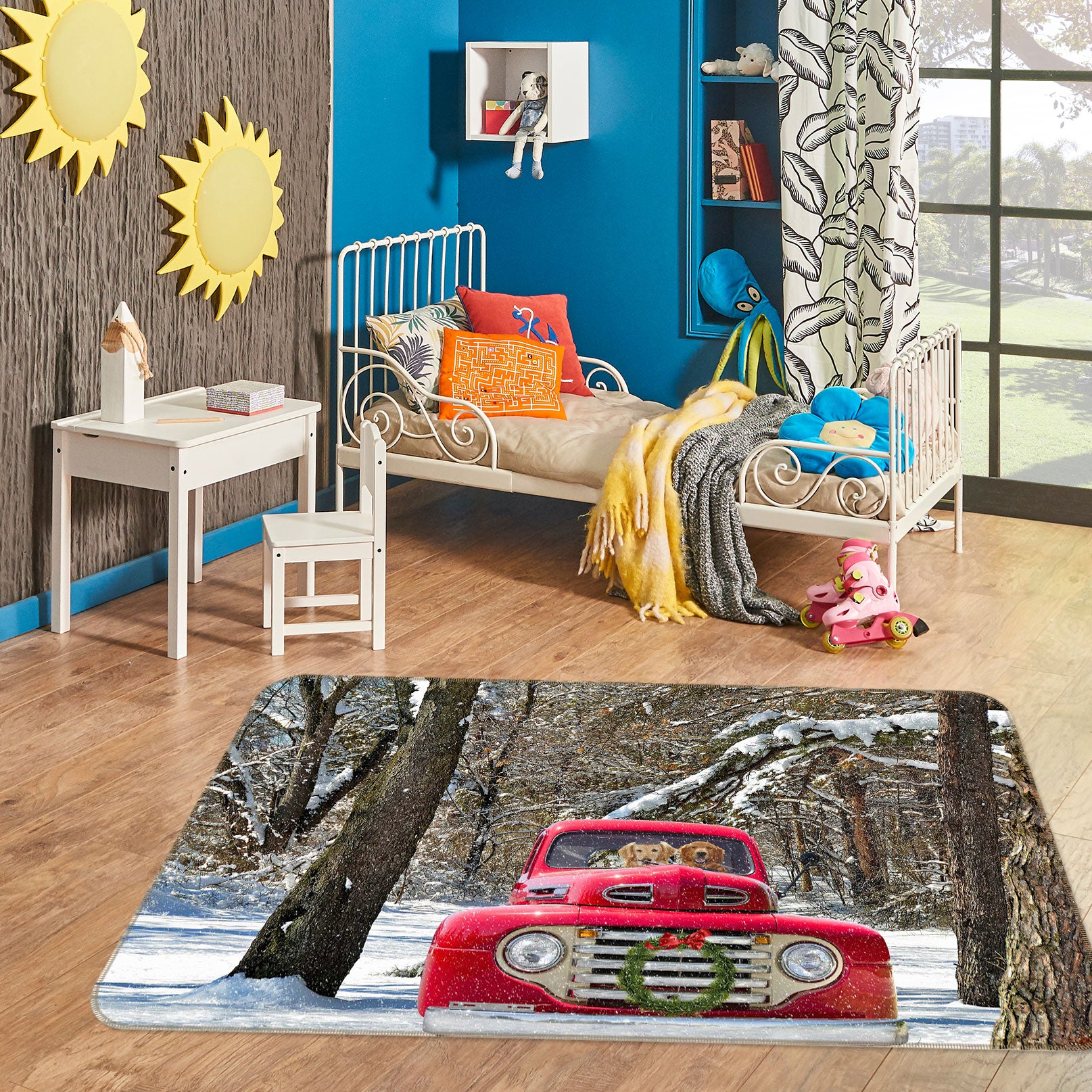 3D Snow Red Car 67206 Vehicle Non Slip Rug Mat