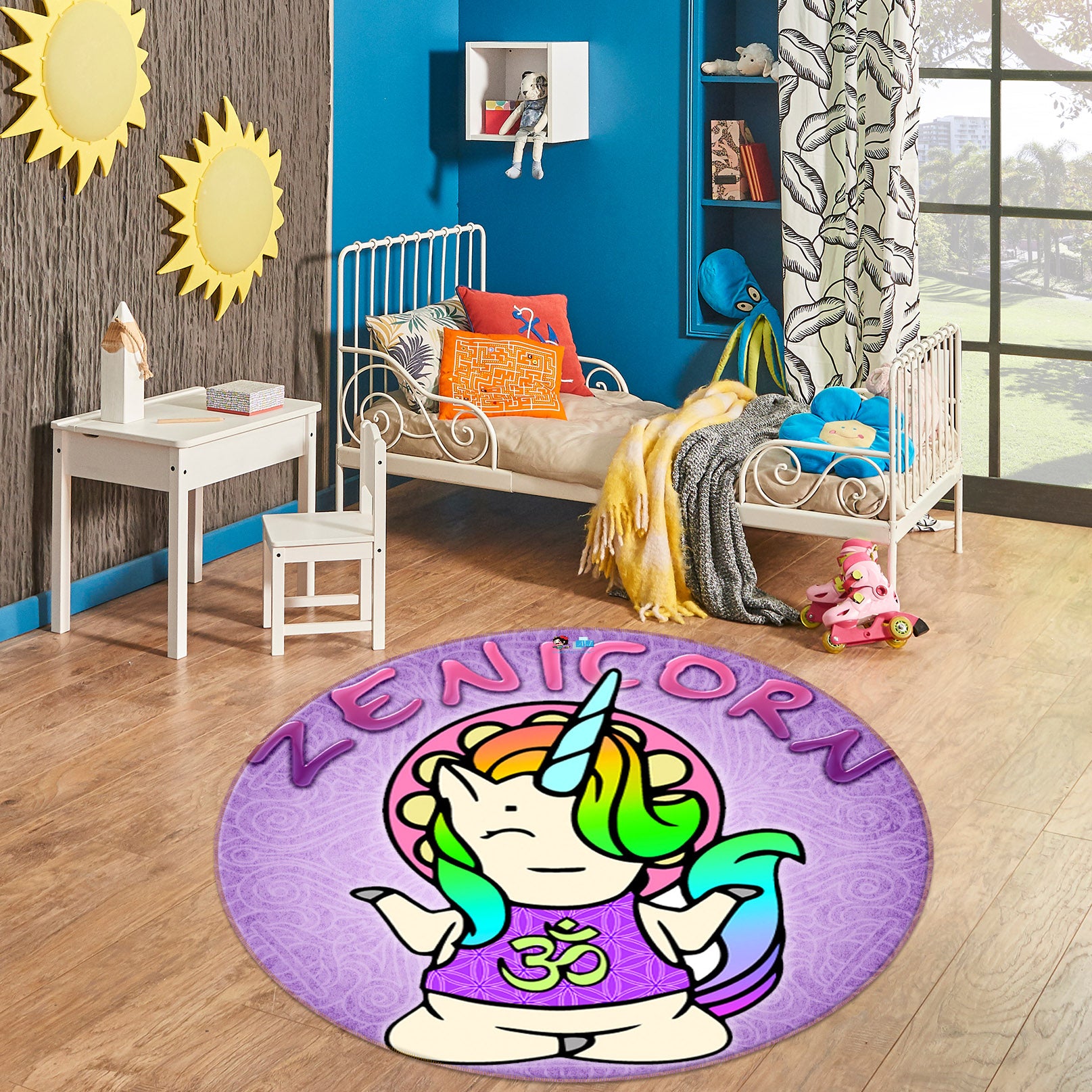 3D Cartoon Unicorn 8878 Brigid Ashwood Rug Round Non Slip Rug Mat
