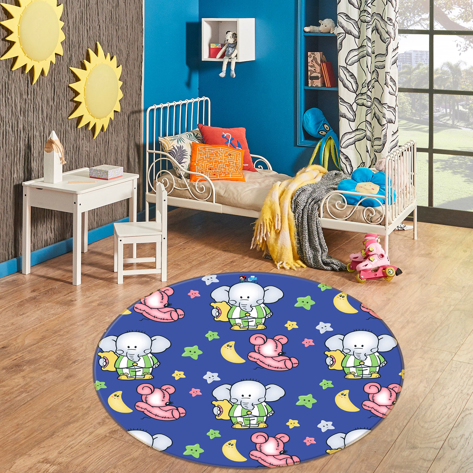 3D Star Elephant Pattern 75058 Round Non Slip Rug Mat