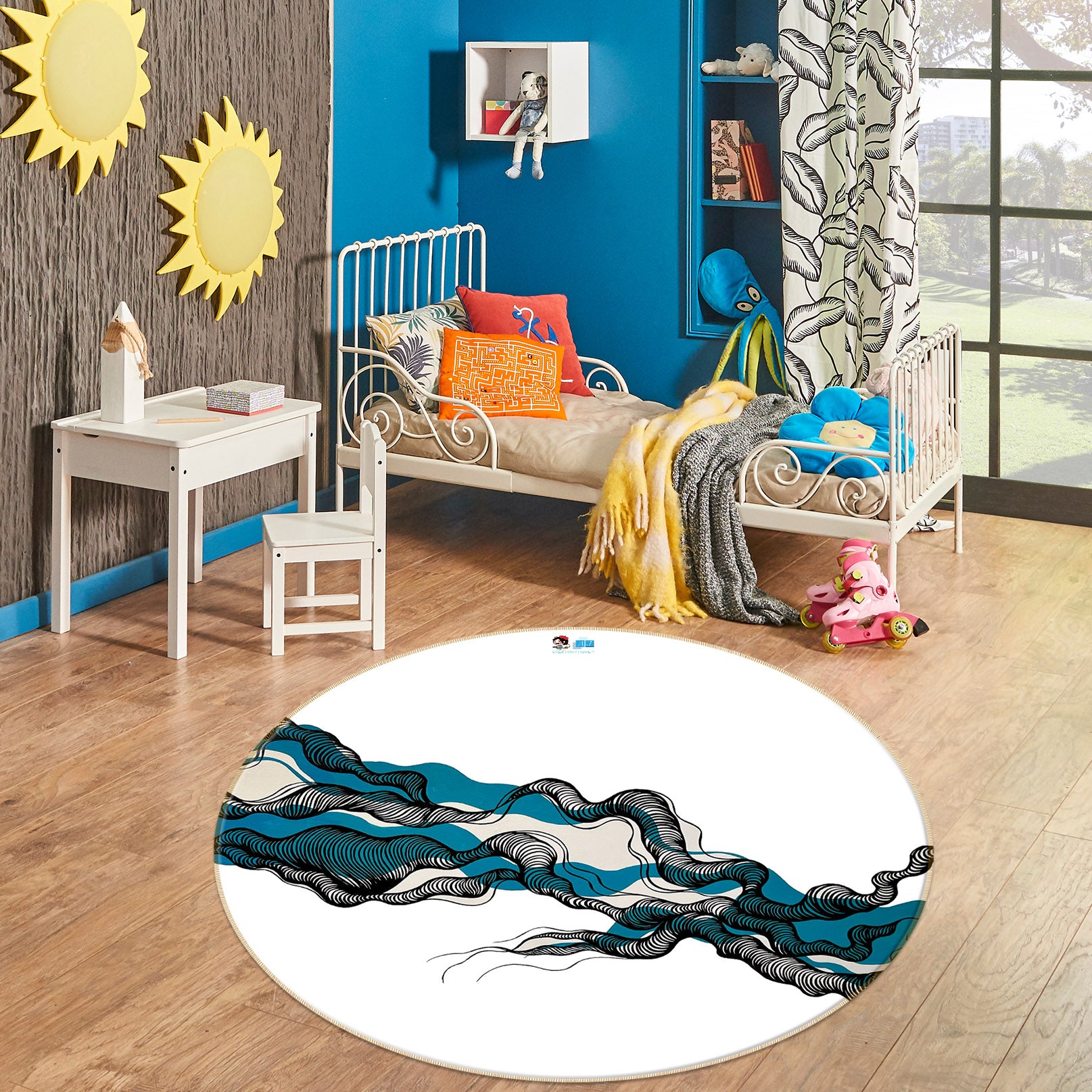 3D Blue Texture 8255 Jacqueline Reynoso Rug Round Non Slip Rug Mat