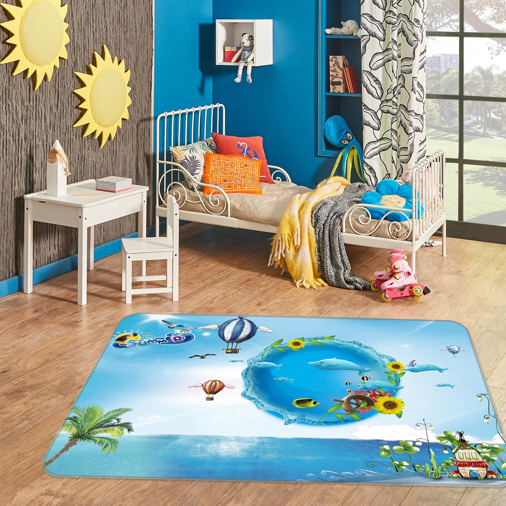 3D Sea Polo Dolphin Sunflower 77022 Non Slip Rug Mat
