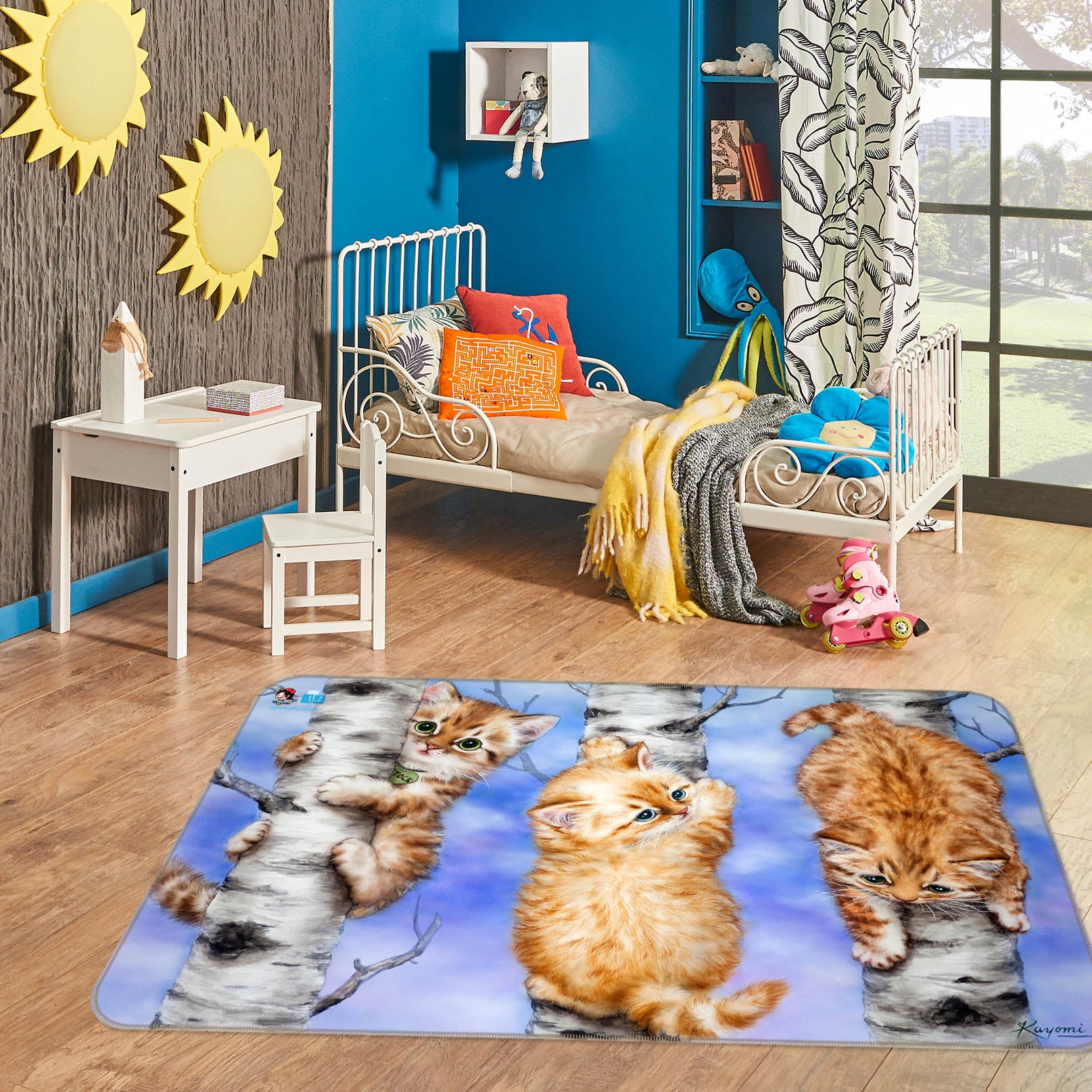 3D Orange Cat 5645 Kayomi Harai Rug Non Slip Rug Mat
