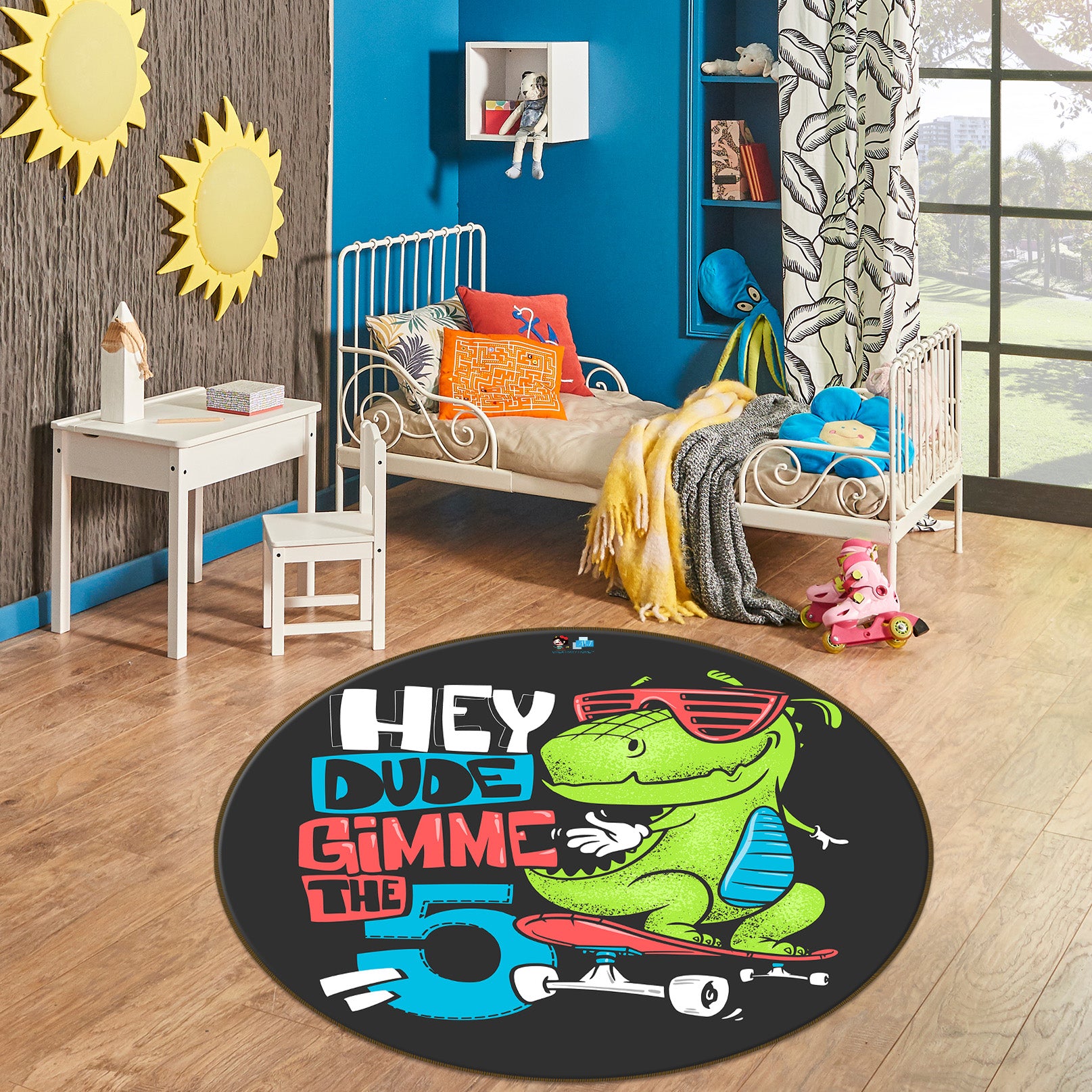 3D Skateboard Dinosaur 75015 Round Non Slip Rug Mat