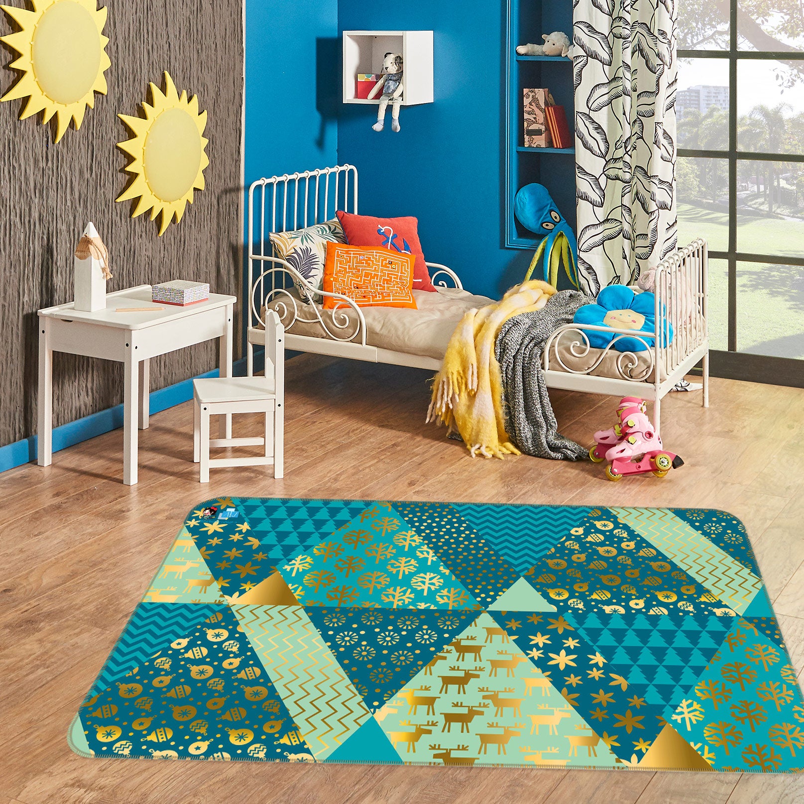 3D Green Triangle 54256 Christmas Non Slip Rug Mat Xmas