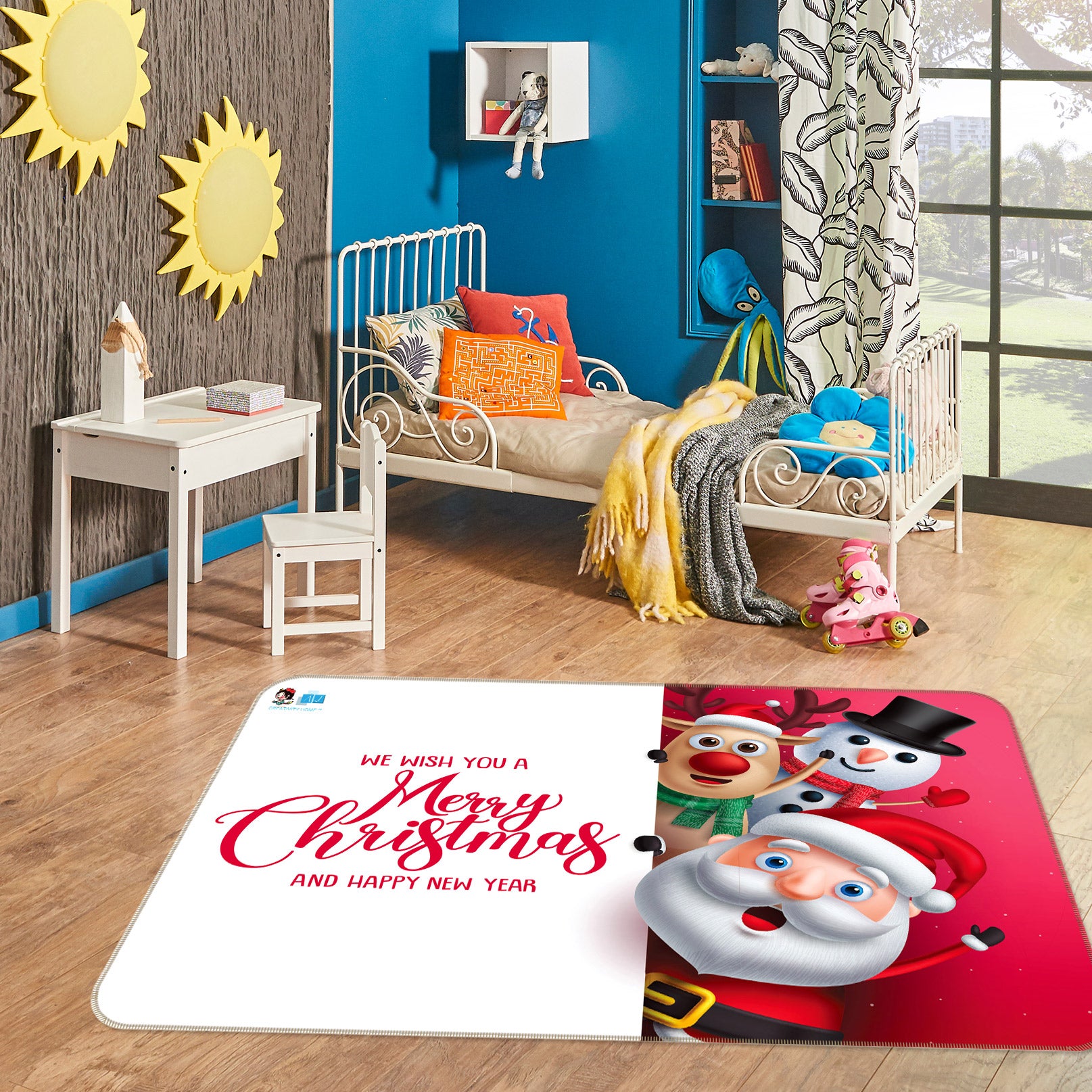 3D Santa Claus Deer 54257 Christmas Non Slip Rug Mat Xmas