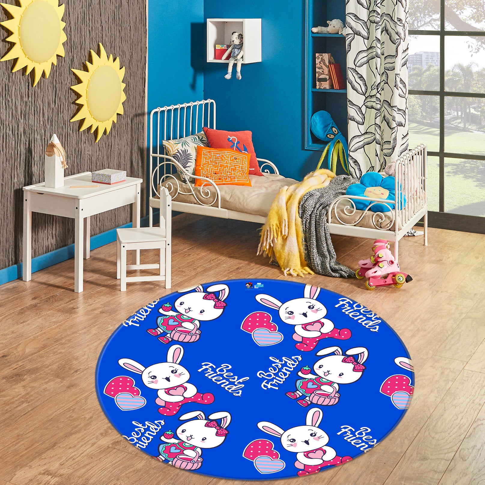 3D Rabbit Pattern 75062 Round Non Slip Rug Mat