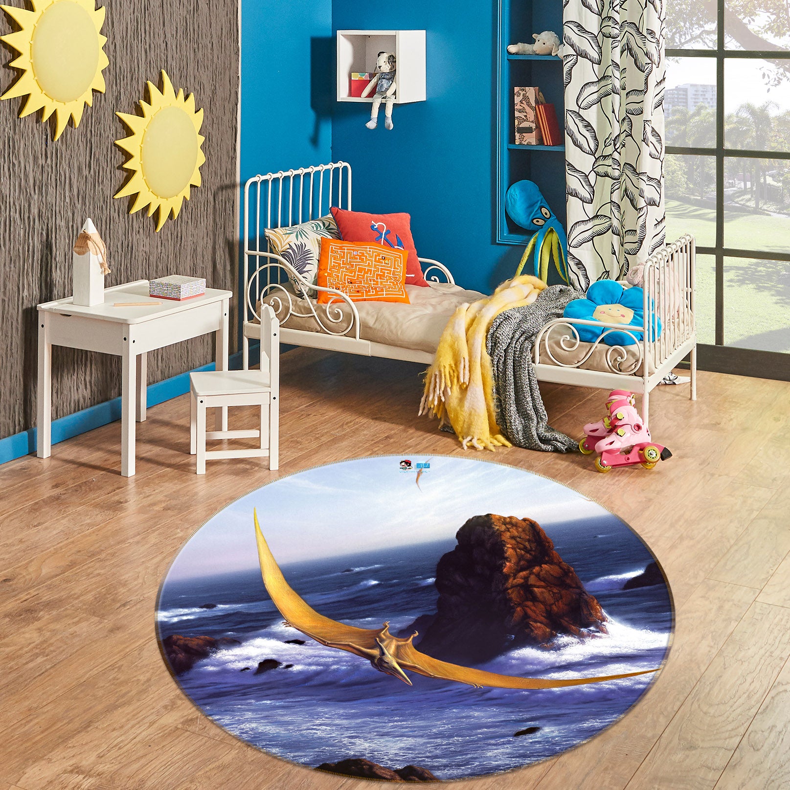 3D Pteranadon 85142 Jerry LoFaro Rug Round Non Slip Rug Mat