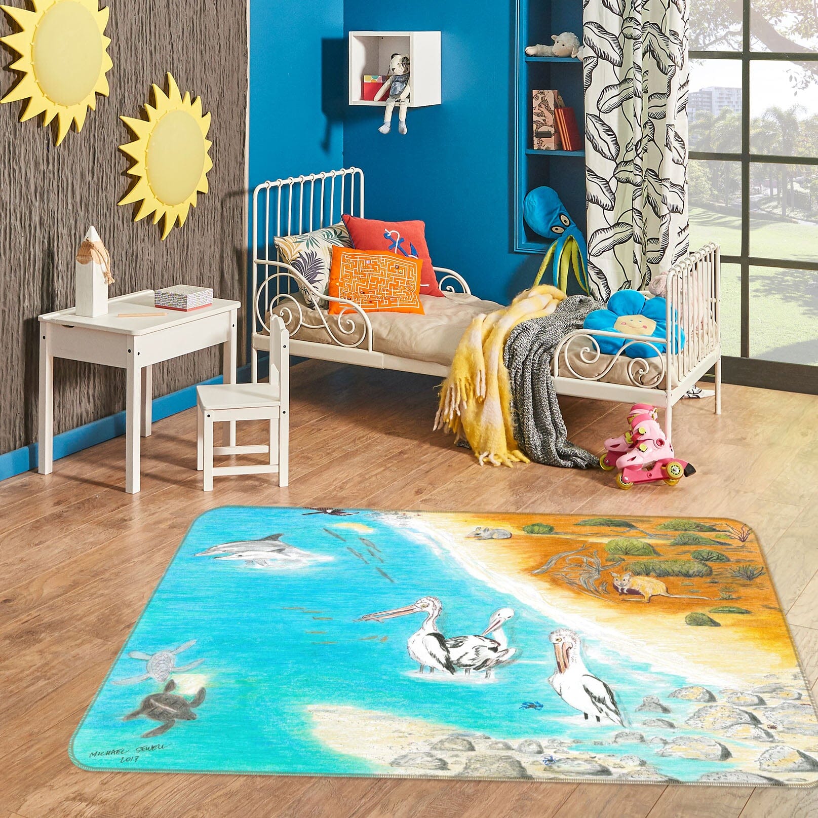 3D Beach Crane 1511 Michael Sewell Rug Non Slip Rug Mat Mat AJ Creativity Home