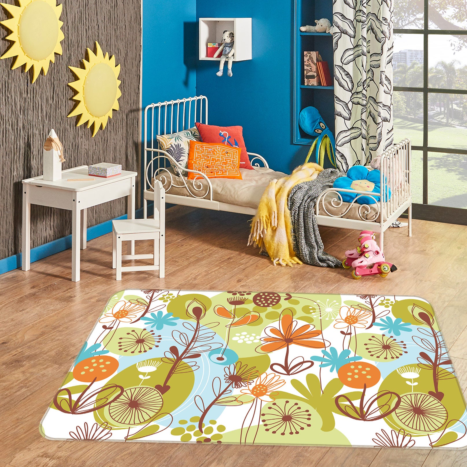 3D Abstract Flower Pattern 76009 Non Slip Rug Mat