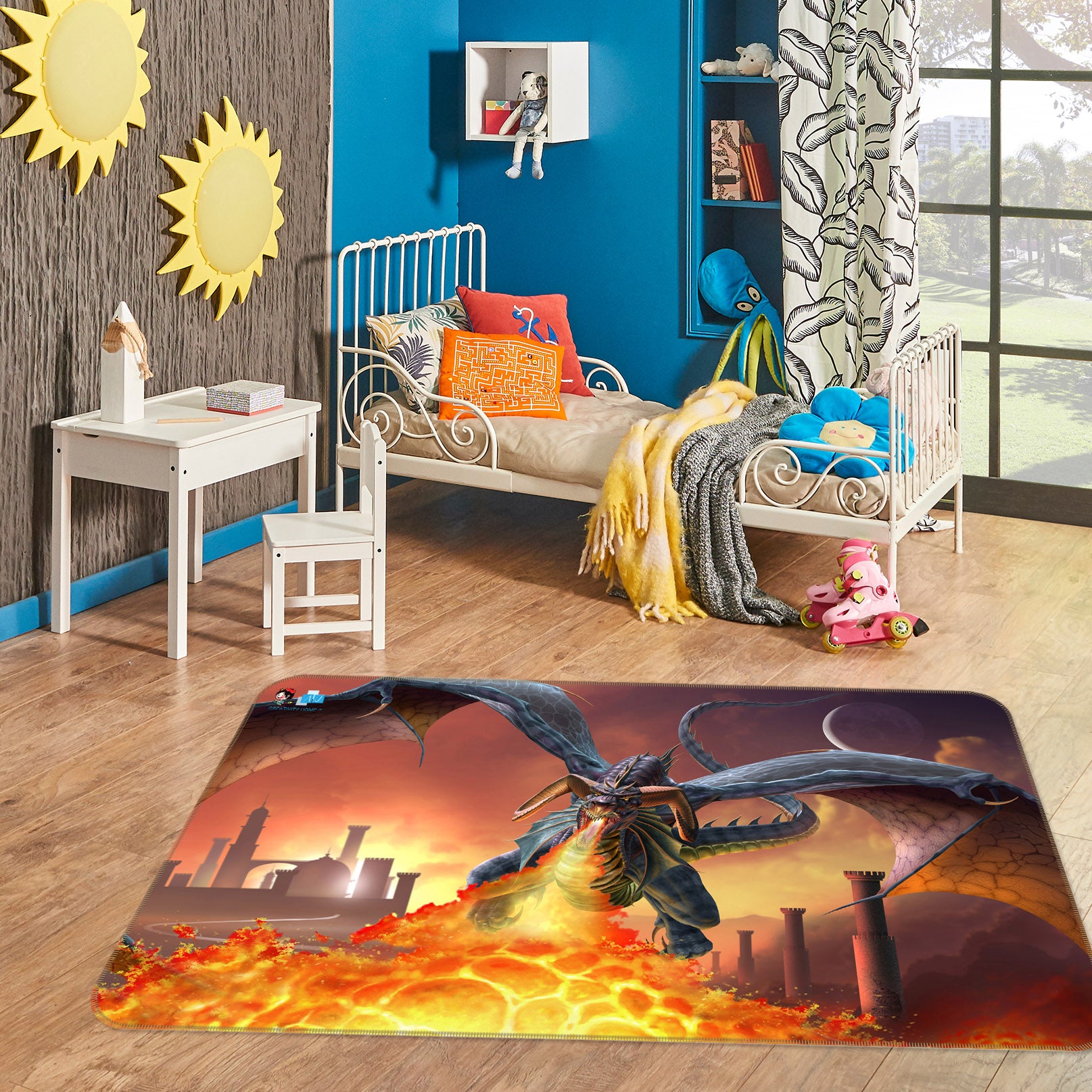 3D Dragon Spitfire 4107 Tom Wood Rug Non Slip Rug Mat