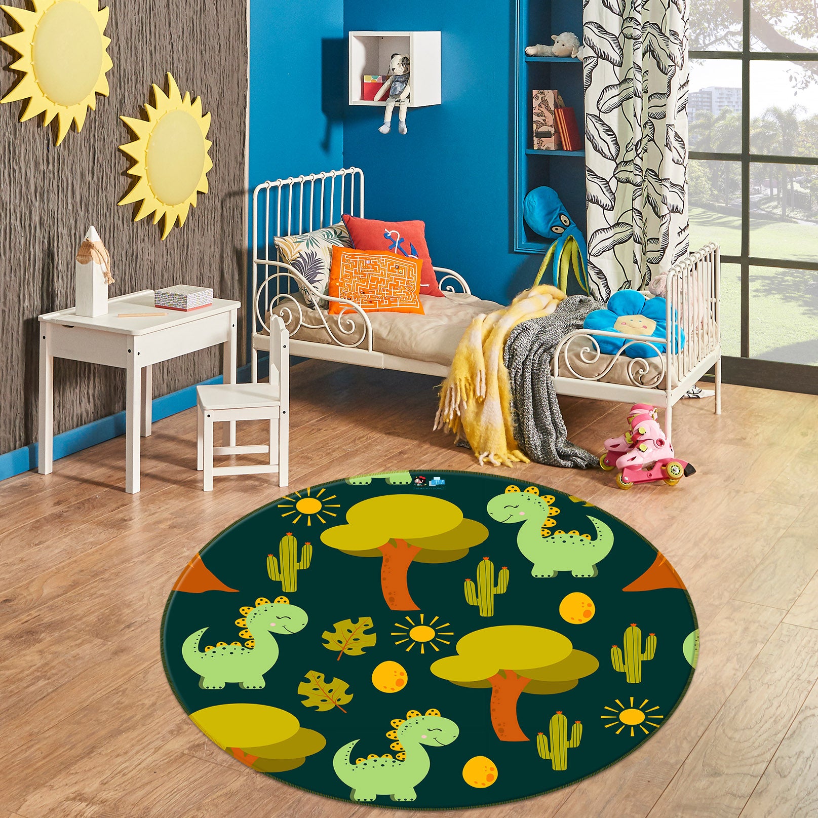 3D Tree Dinosaur 75055 Round Non Slip Rug Mat