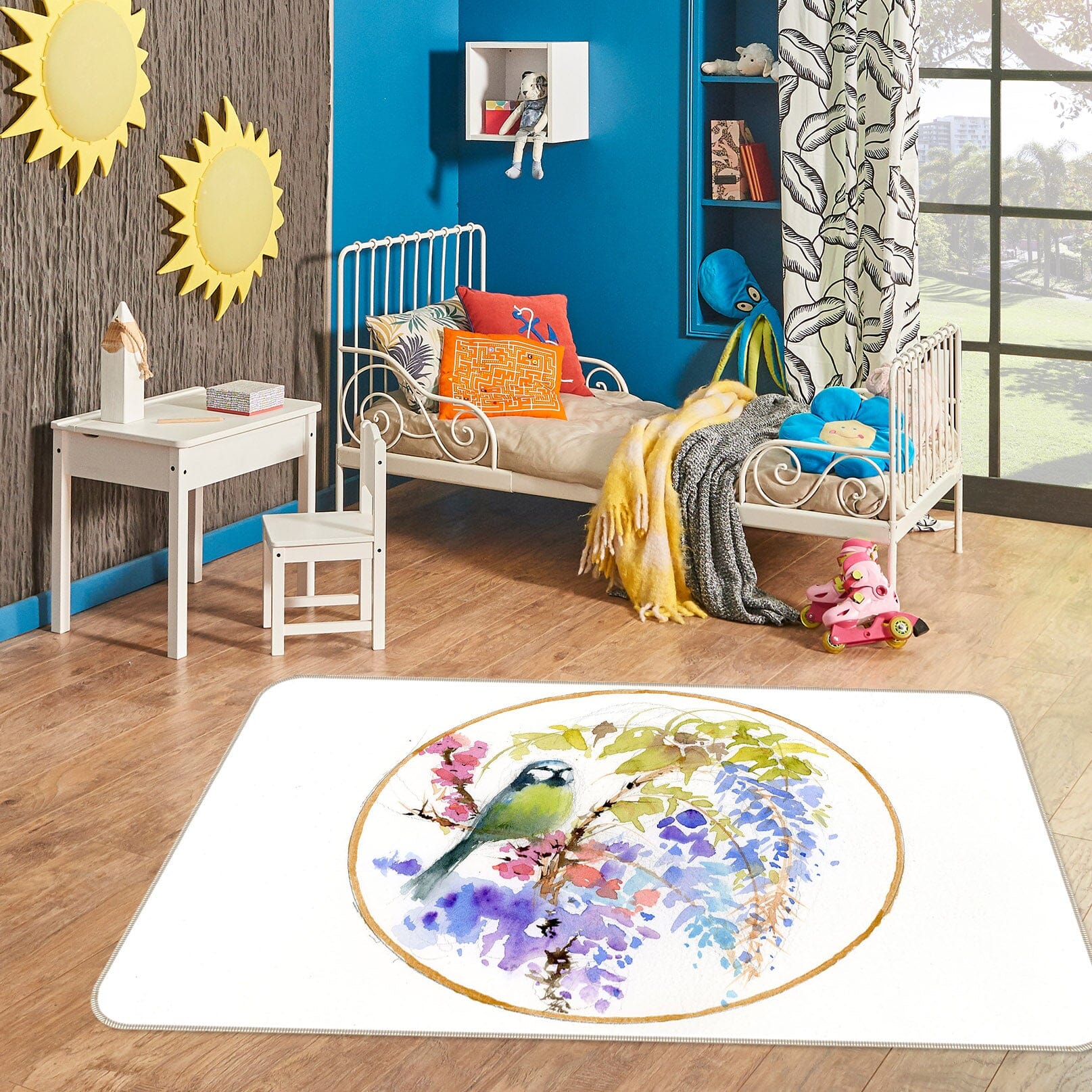 3D Embroidered Bird 1001 Anne Farrall Doyle Rug Non Slip Rug Mat Mat AJ Creativity Home