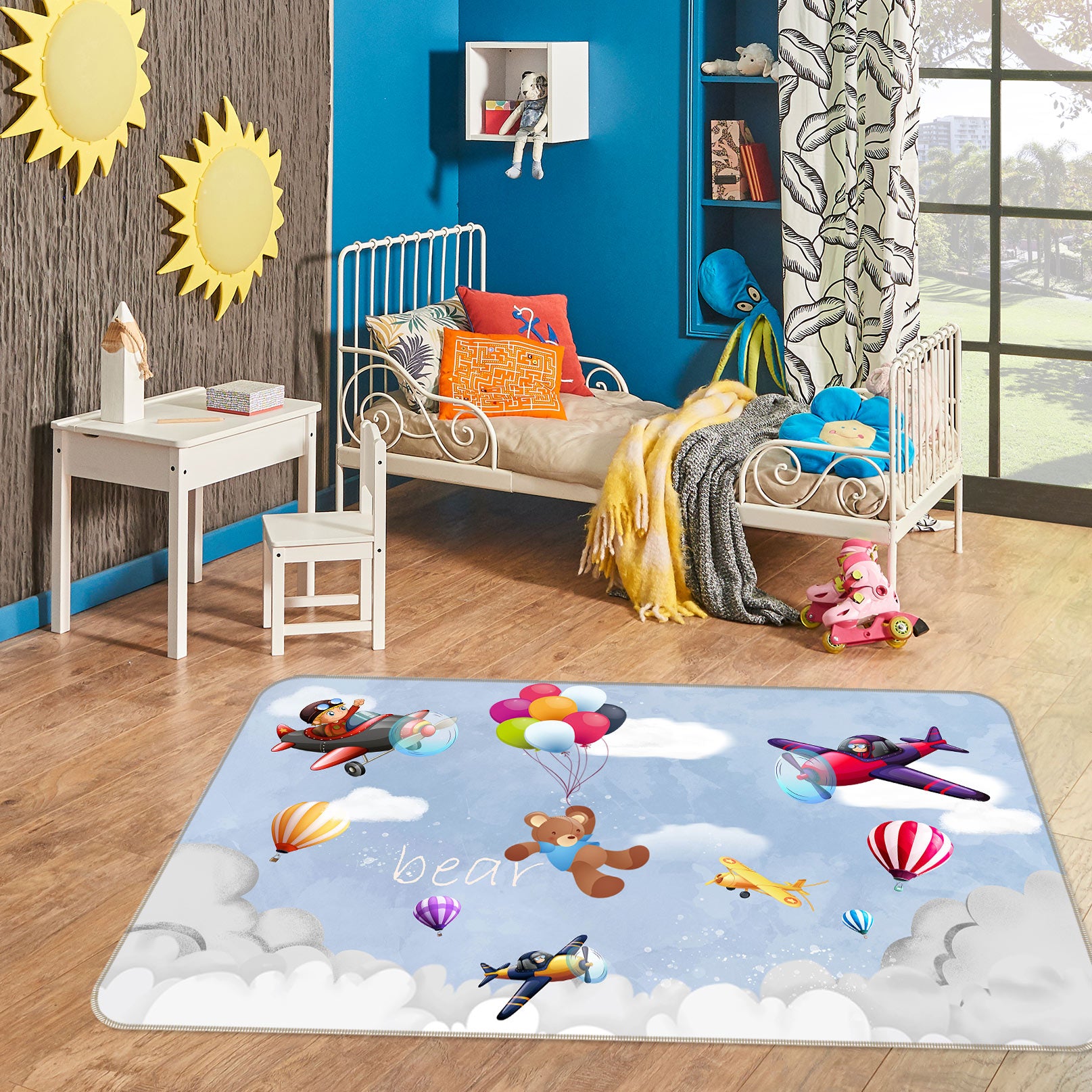 3D Airplane Hot Air Balloon Raging 77239 Non Slip Rug Mat
