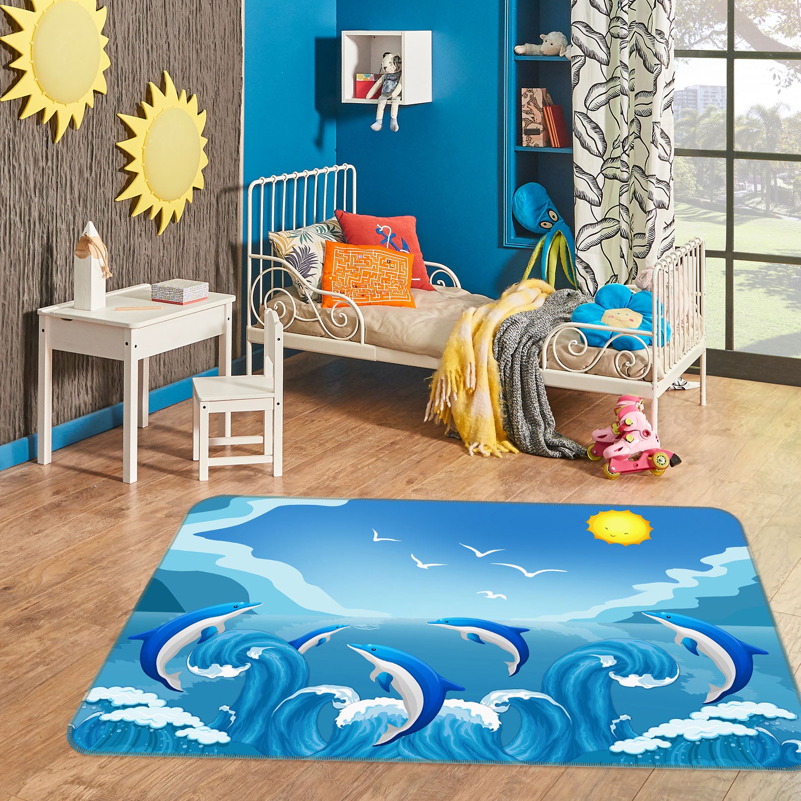 3D Dolphin Waves 34035 Non Slip Rug Mat