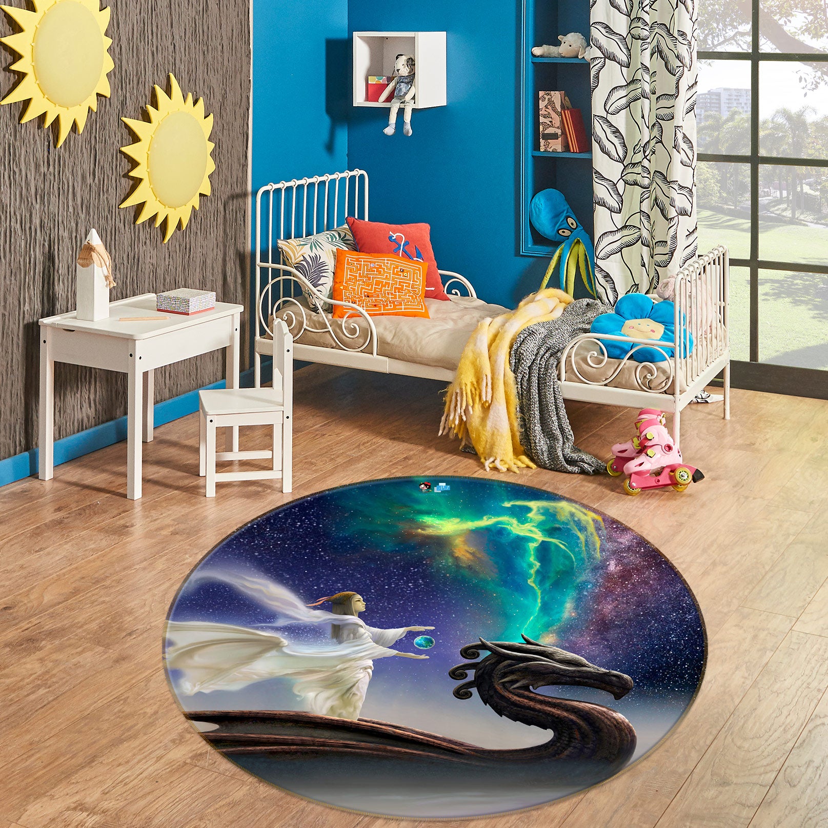 3D Starry Sky People Bead Dragon 6157 Ciruelo Rug Round Non Slip Rug Mat