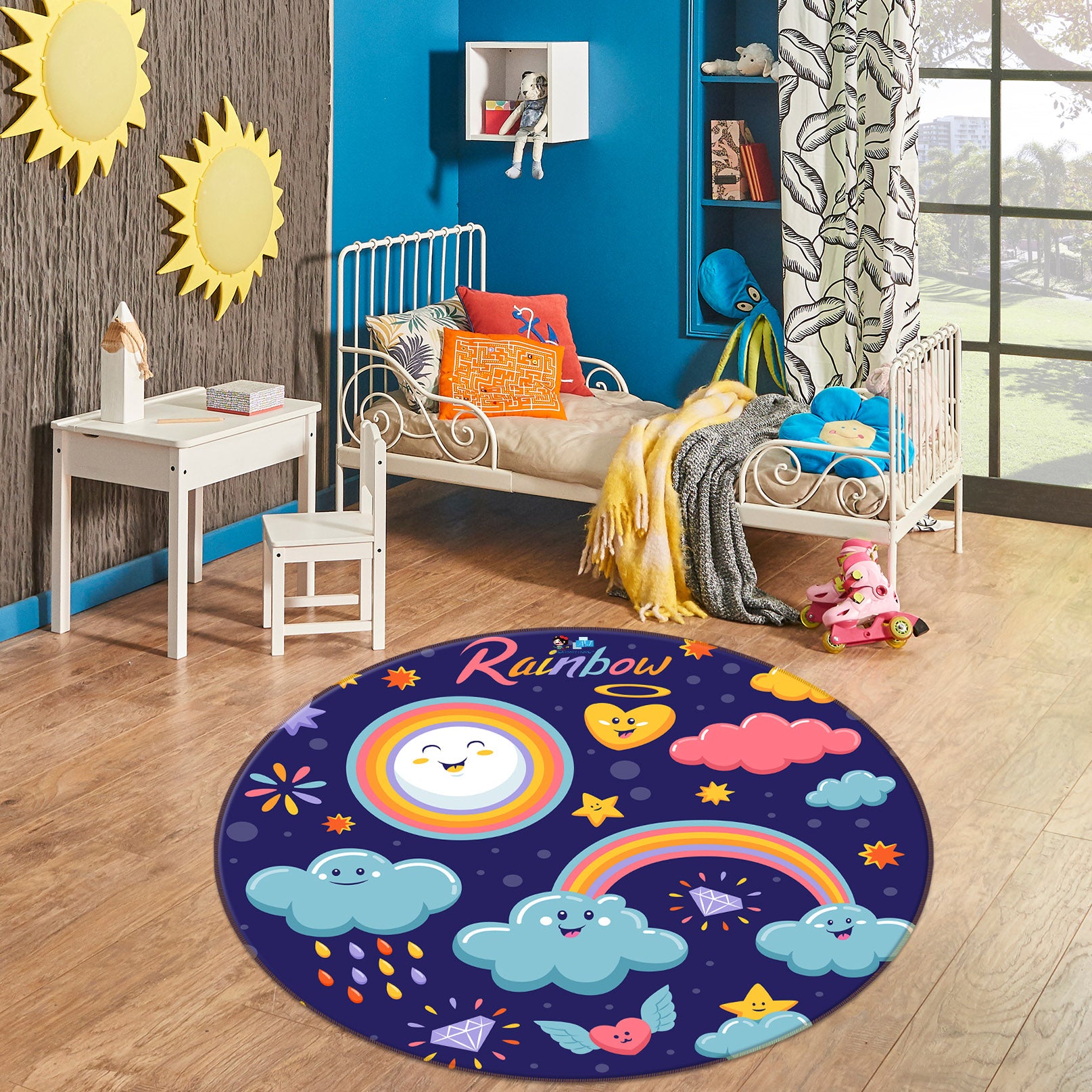 3D Rainbow Clouds 75022 Round Non Slip Rug Mat