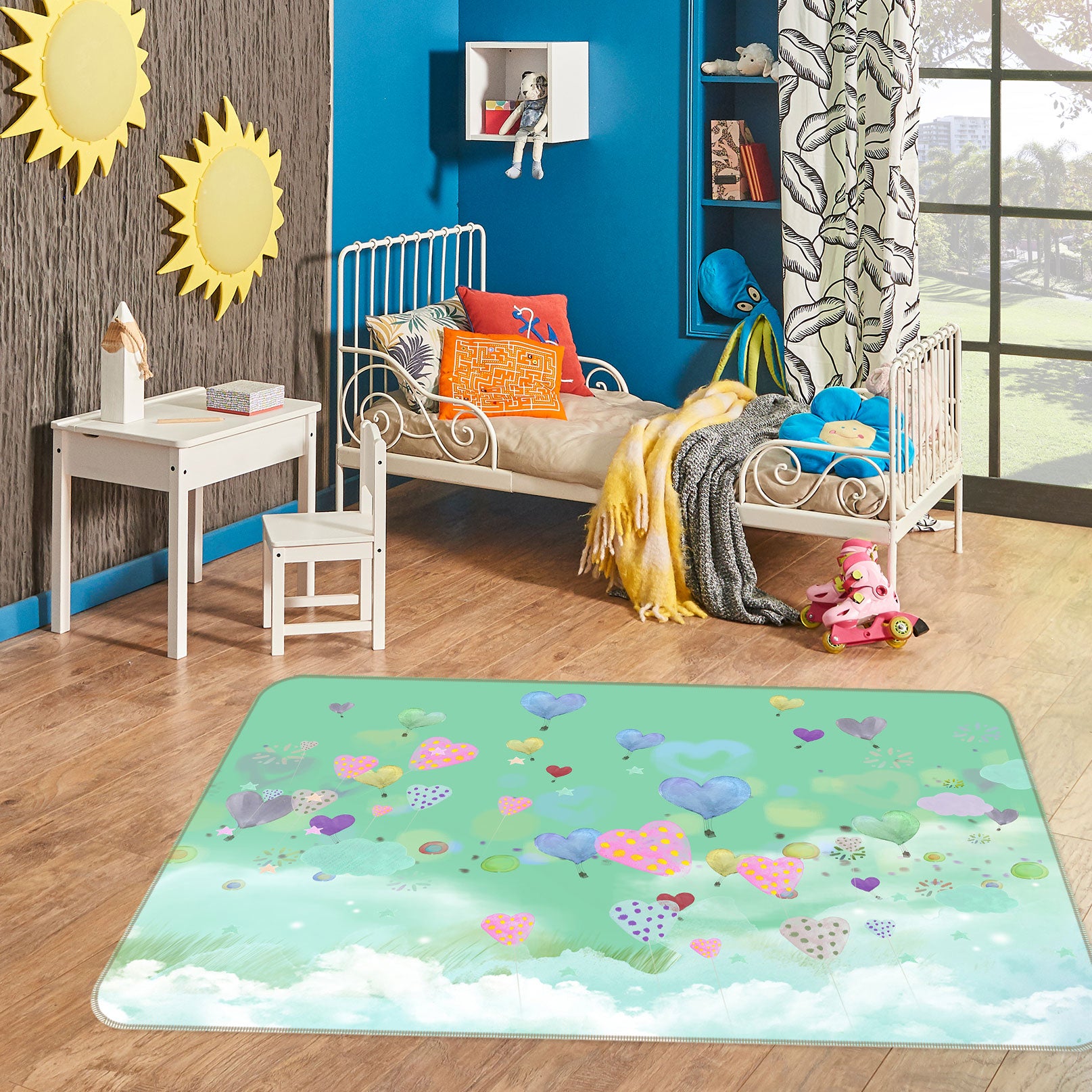 3D Colorful Heart Balloons 77023 Non Slip Rug Mat