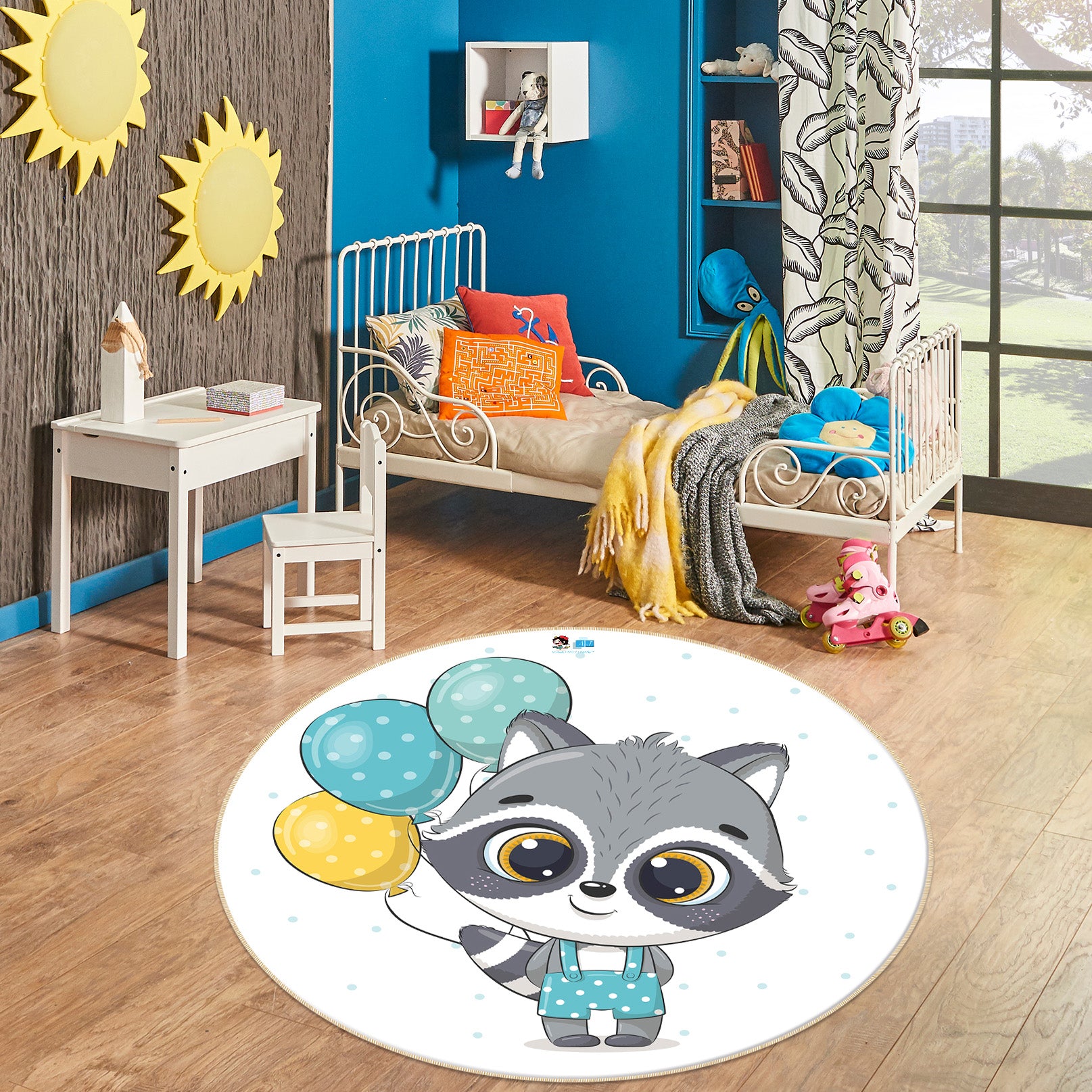 3D Cartoon Balloon Tanuki 74291 Round Non Slip Rug Mat